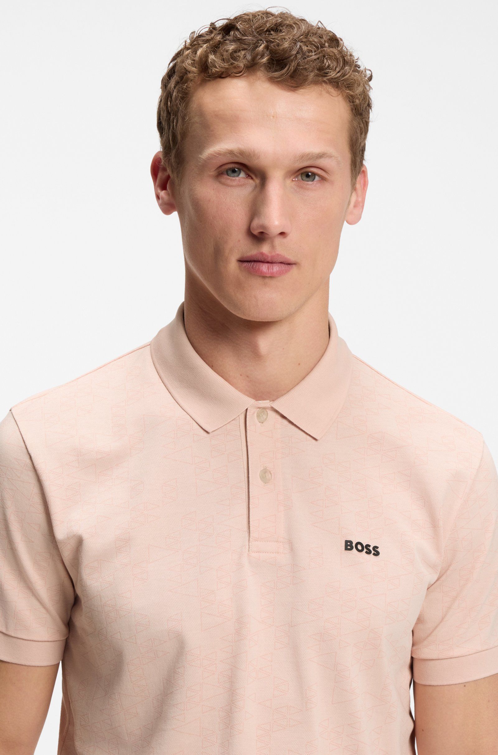 BOSS - Áo Polo vải Piqué cotton in họa tiết toàn thân