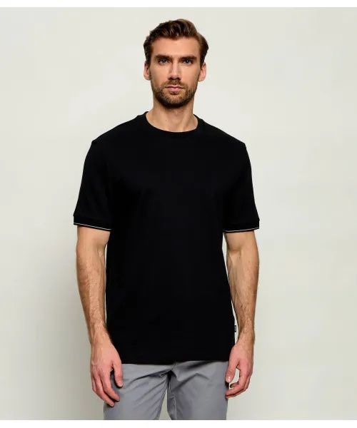 BOSS - Áo thun cotton có cấu trúc với sọc ở cổ tay.