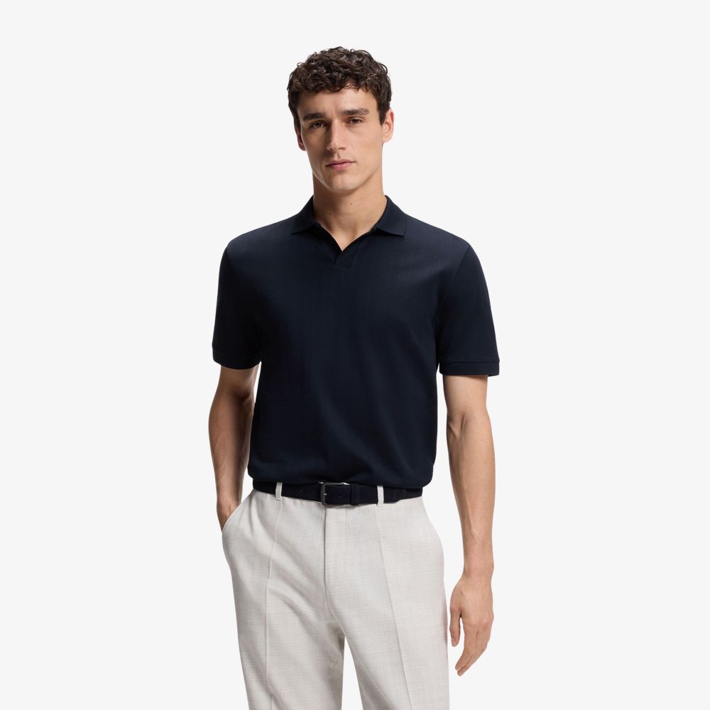 BOSS - Áo polo vải jacquard cotton với cổ áo Johnny.