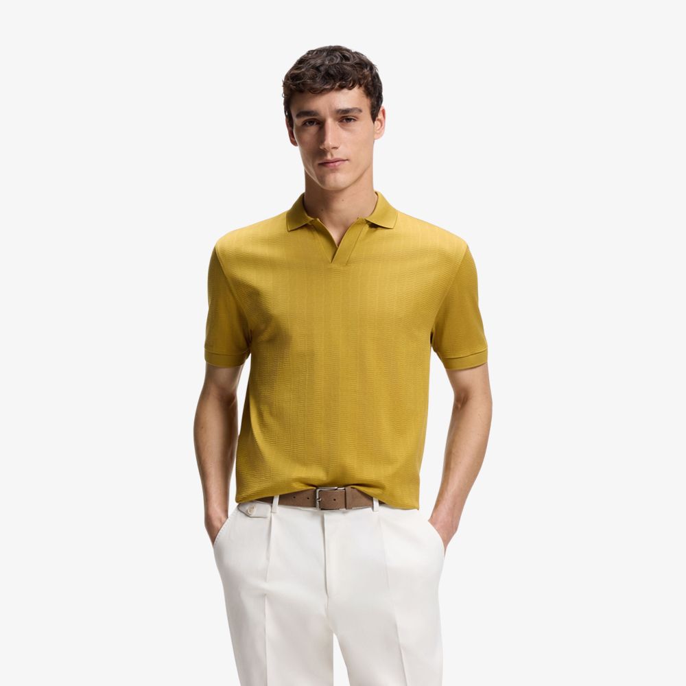 BOSS - Áo polo vải jacquard cotton với cổ áo Johnny.