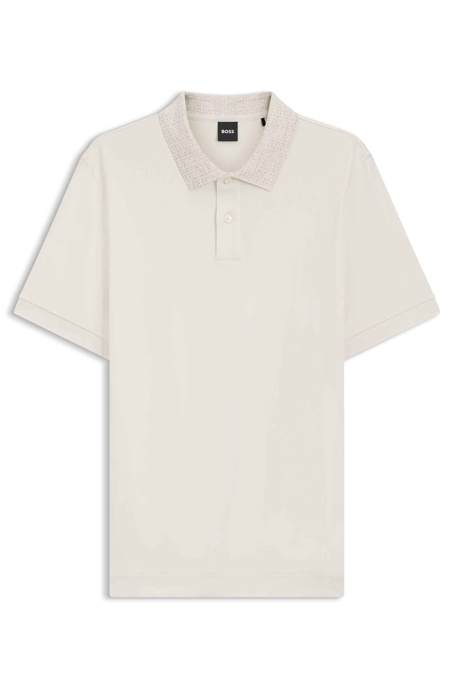 BOSS - Áo polo cotton dáng regular fit với cổ áo họa tiết