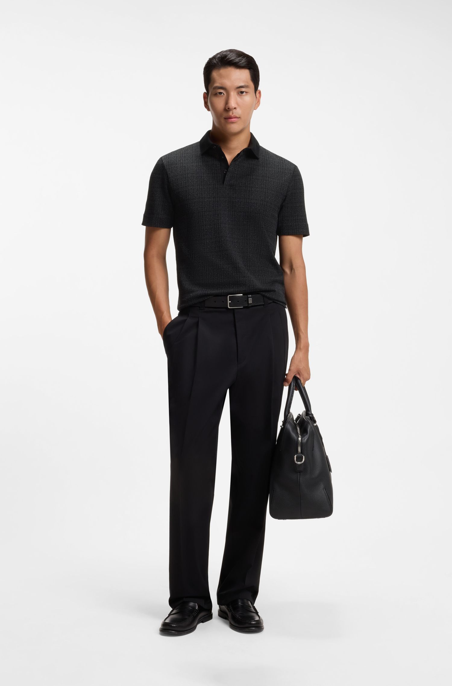 BOSS - Áo polo cotton jacquard hai tông màu