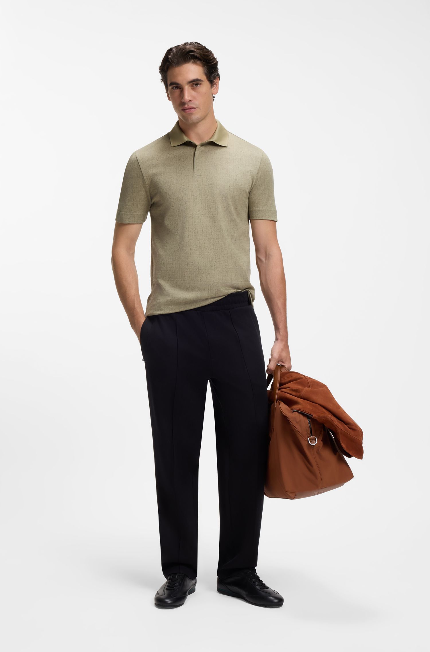 BOSS - Áo polo cotton jacquard hai tông màu
