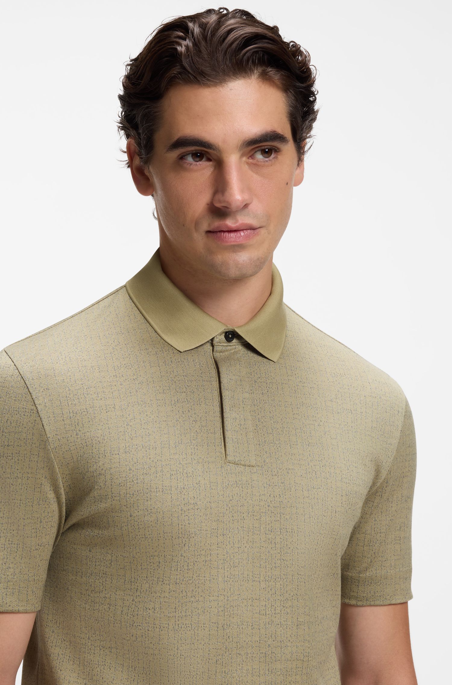 BOSS - Áo polo cotton jacquard hai tông màu