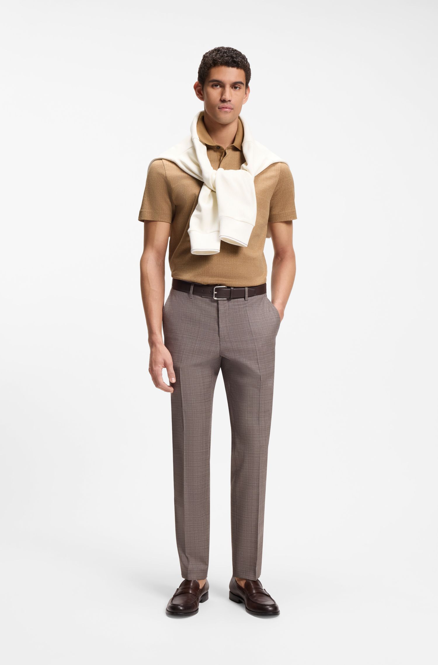 BOSS - Áo polo cotton jacquard hai tông màu