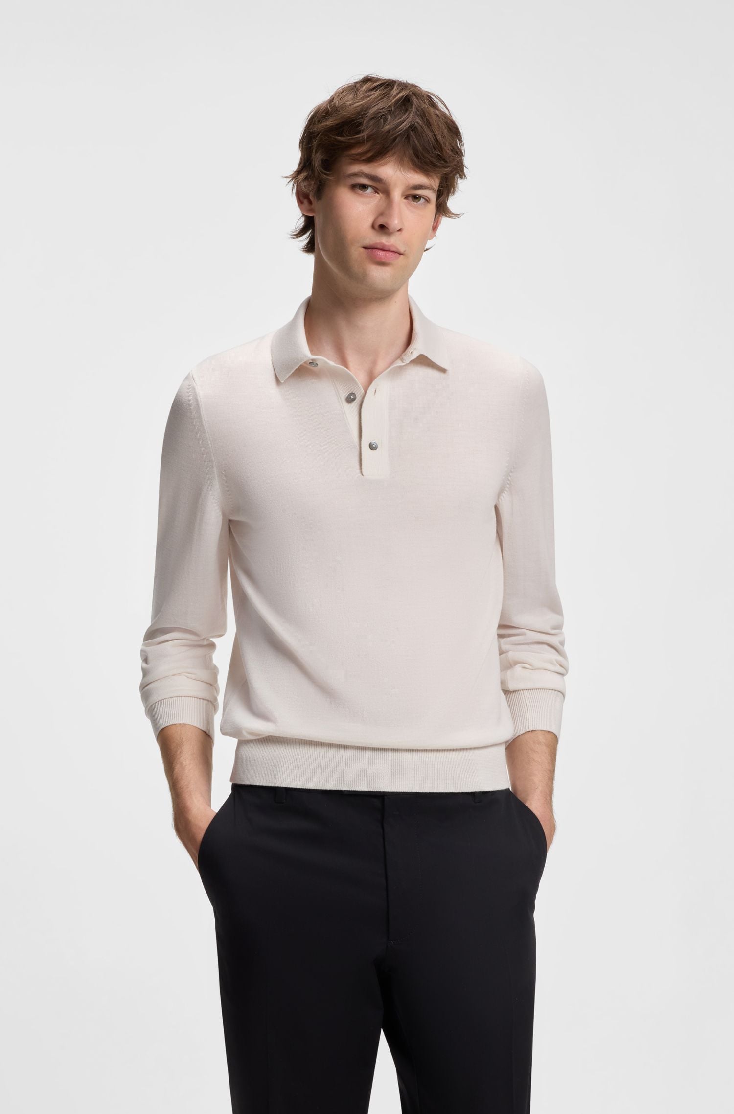 Áo polo dệt kim dáng regular fit làm từ len merino
