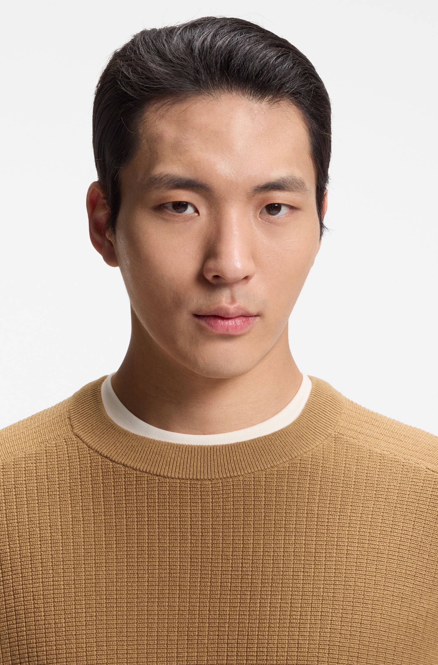 BOSS - Áo len dệt kim bằng cotton và len nguyên chất