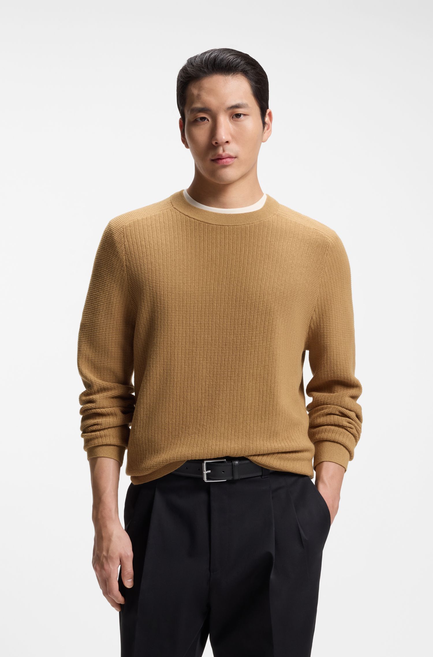 BOSS - Áo len dệt kim bằng cotton và len nguyên chất