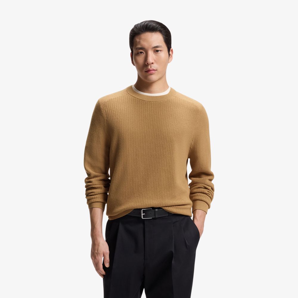 BOSS - Áo len dệt kim bằng cotton và len nguyên chất