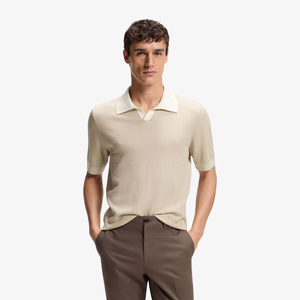 BOSS - Áo polo cổ bẻ bằng chất liệu cotton và lụa
