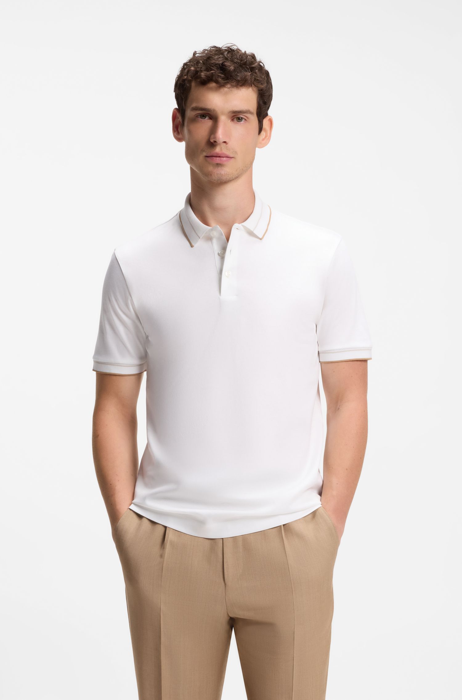 BOSS - Áo polo dáng ôm làm từ vải cotton mercerized.