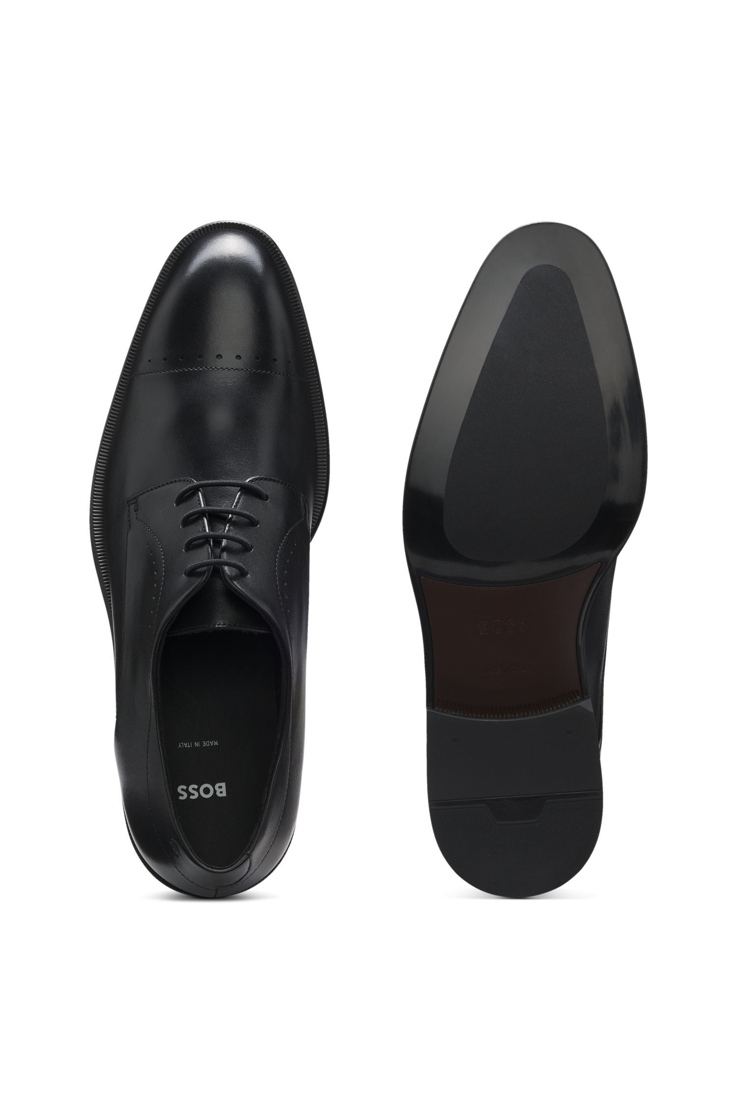 BOSS - Giày Derby sản xuất tại Ý, làm bằng da, có mũi giày bọc da.