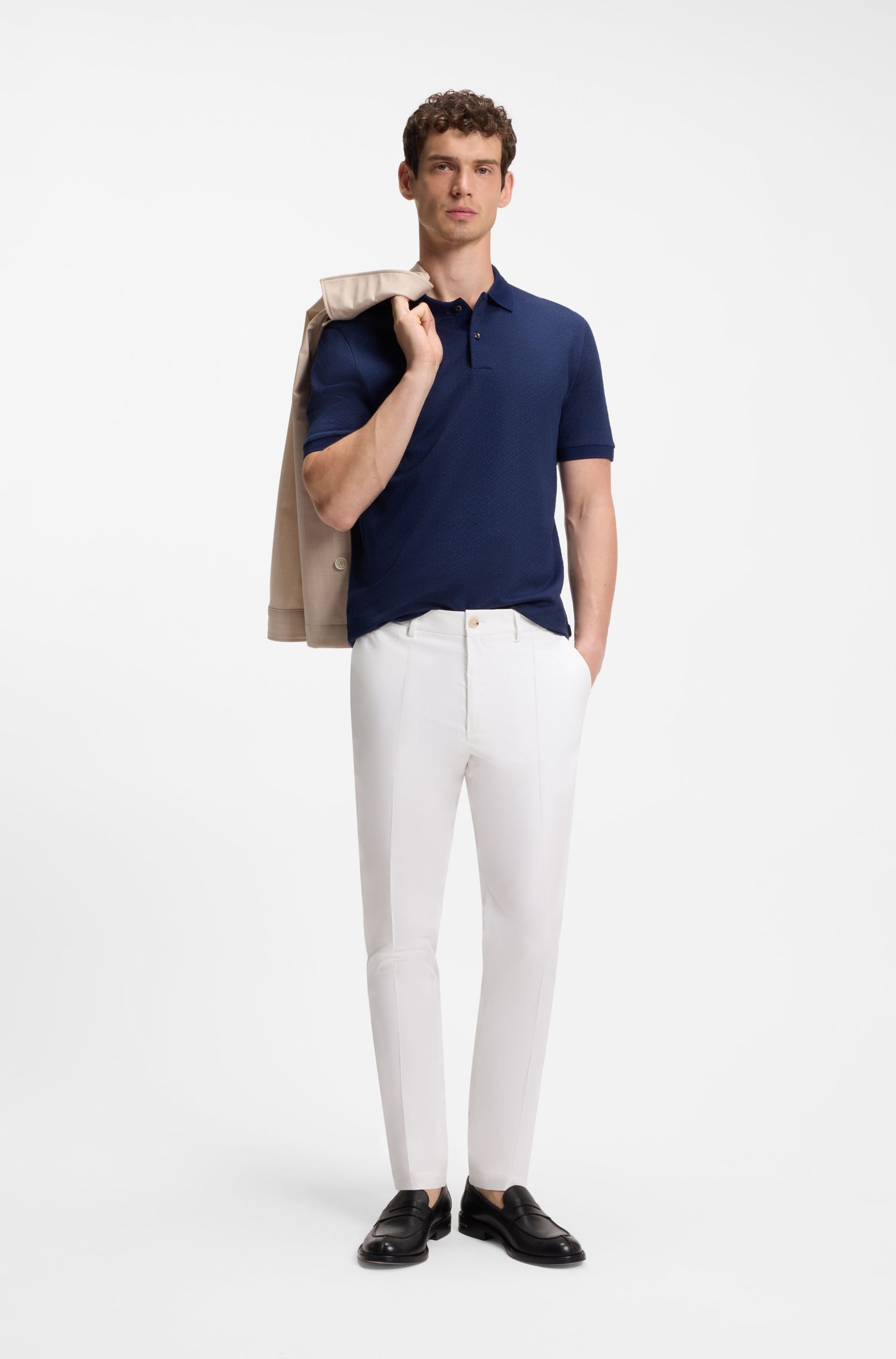 BOSS - Áo polo dáng regular fit làm từ chất liệu jacquard cotton-lụa.