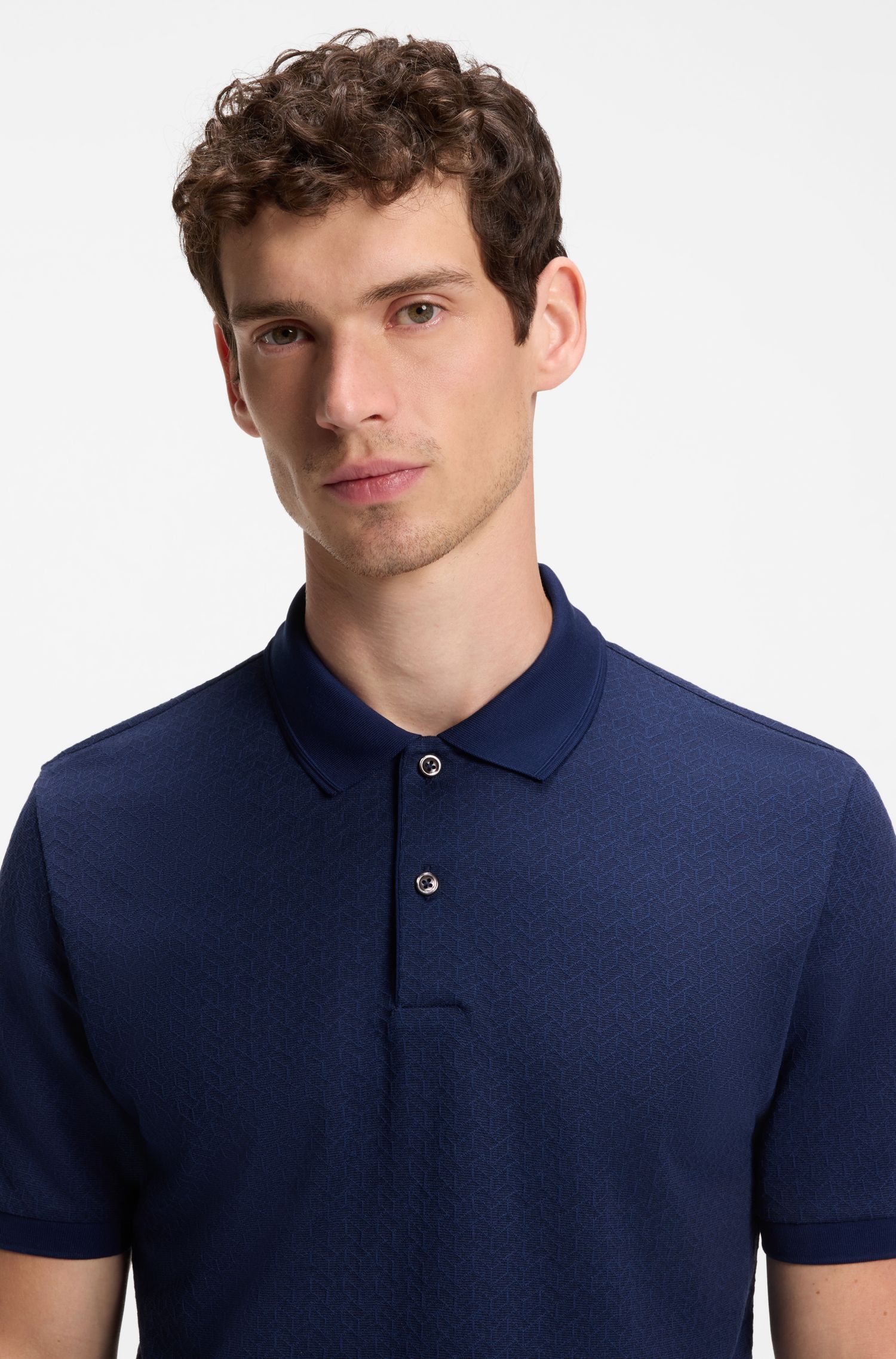 BOSS - Áo polo dáng regular fit làm từ chất liệu jacquard cotton-lụa.