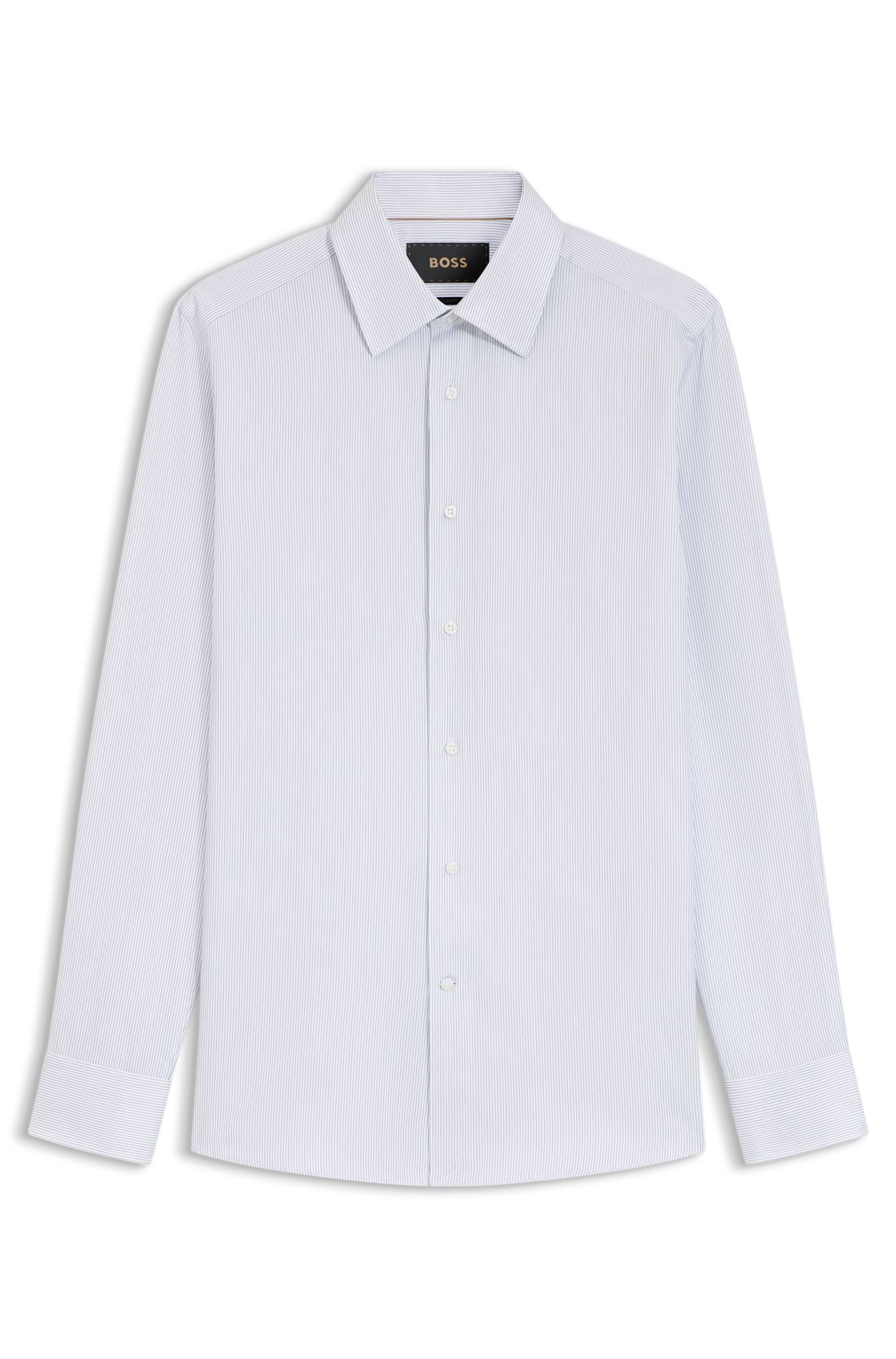 BOSS - Áo sơ mi dáng ôm chất liệu cotton kẻ sọc sản xuất tại Ý