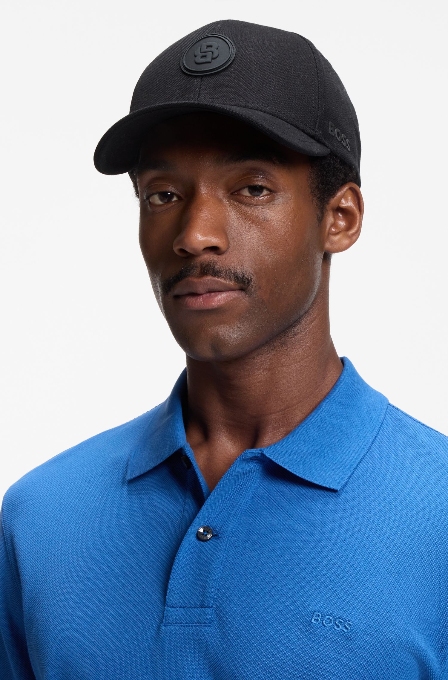 BOSS - Mũ lưỡi trai canvas cotton với huy hiệu Double B