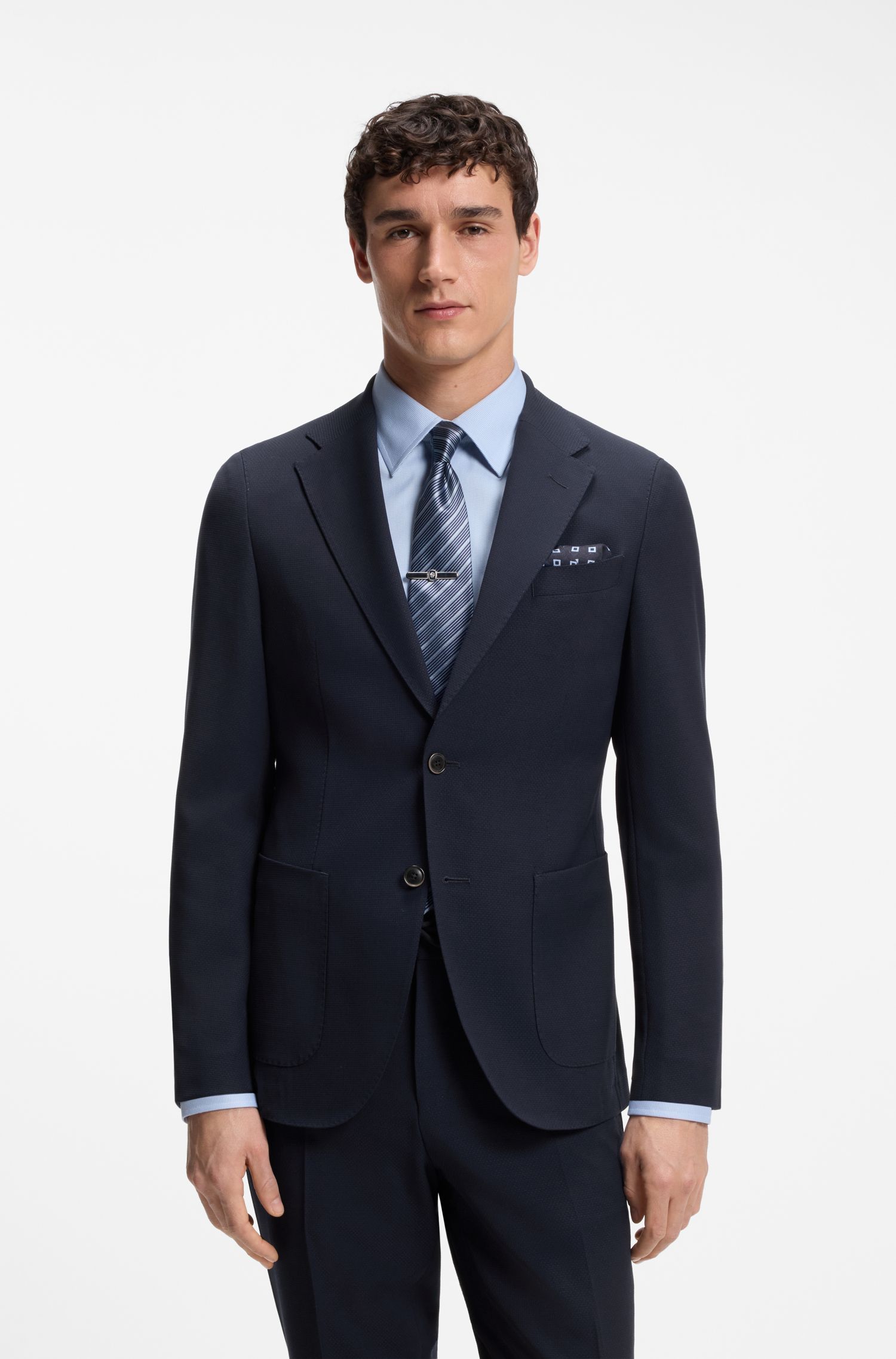 BOSS - Áo vest dáng ôm làm từ len nguyên chất và lụa