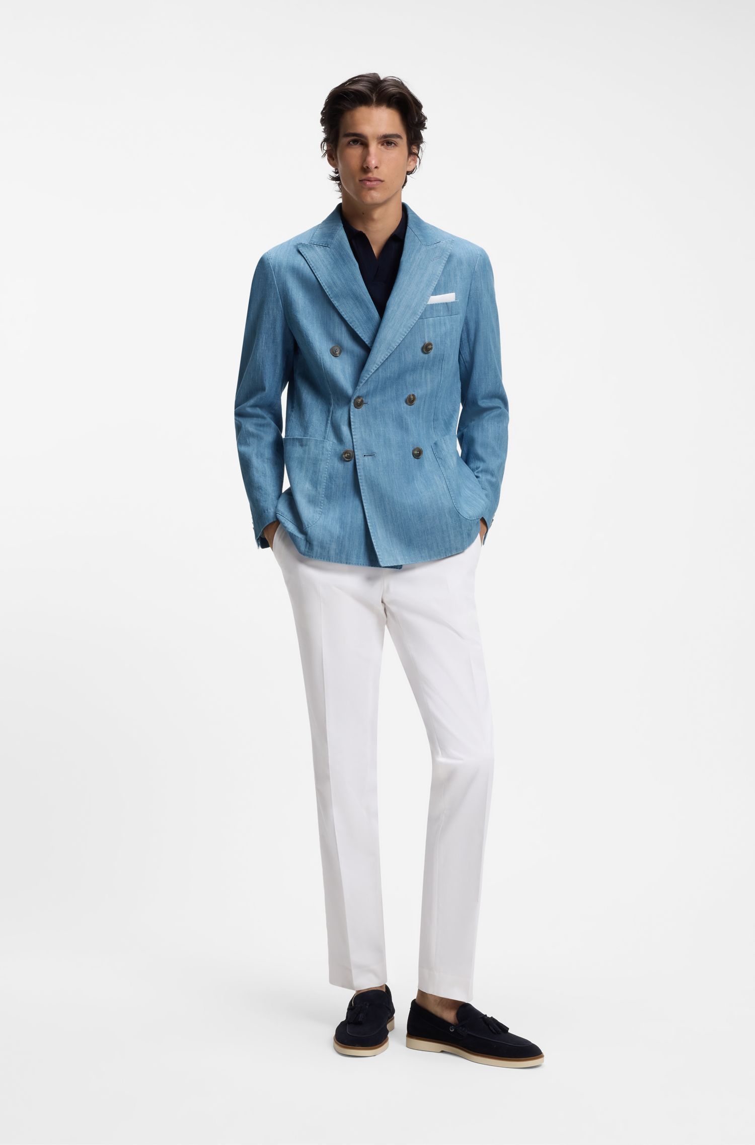 BOSS - Áo blazer bằng vải cotton Ý với ve áo nhọn.