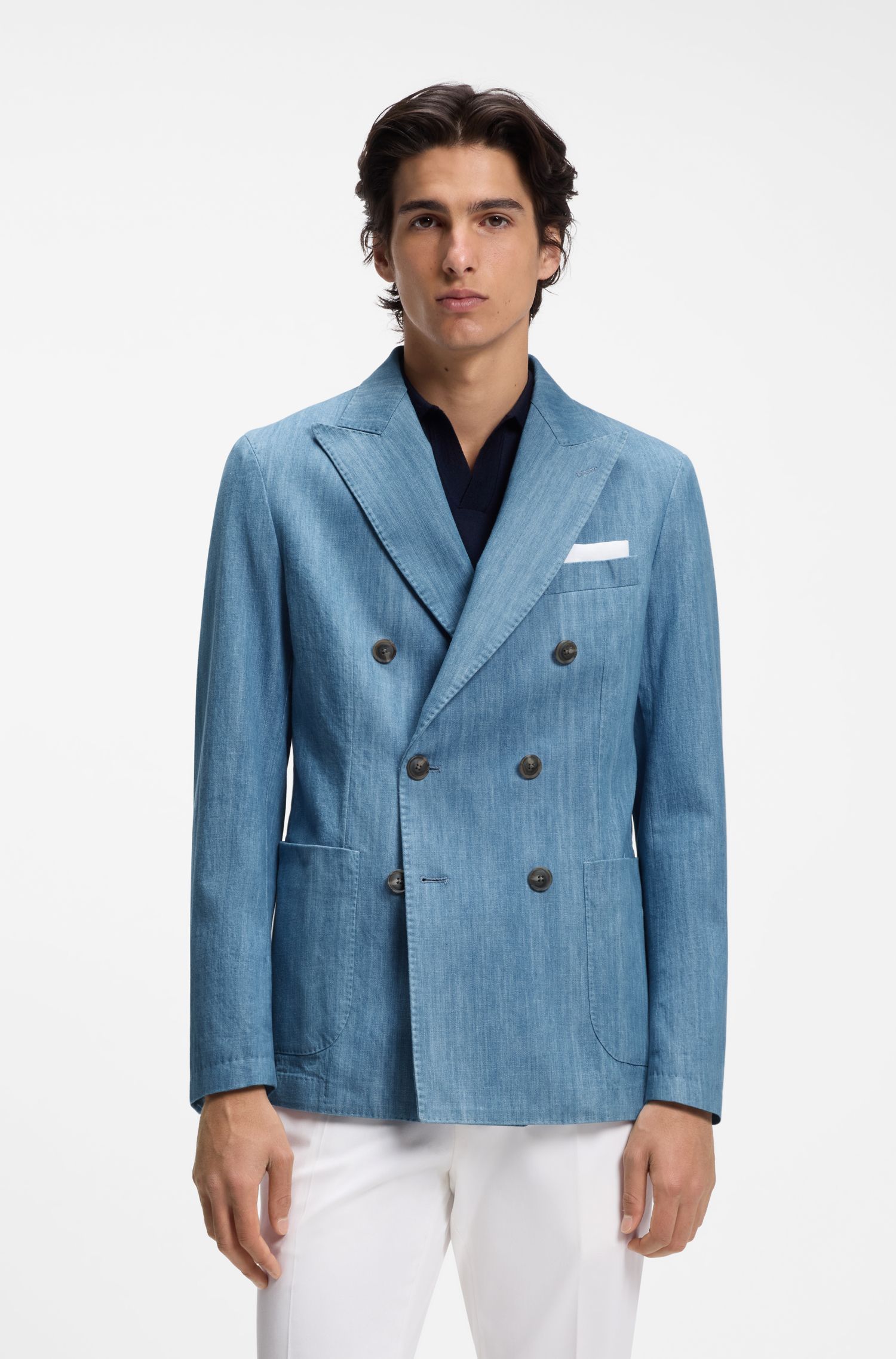 BOSS - Áo blazer bằng vải cotton Ý với ve áo nhọn.