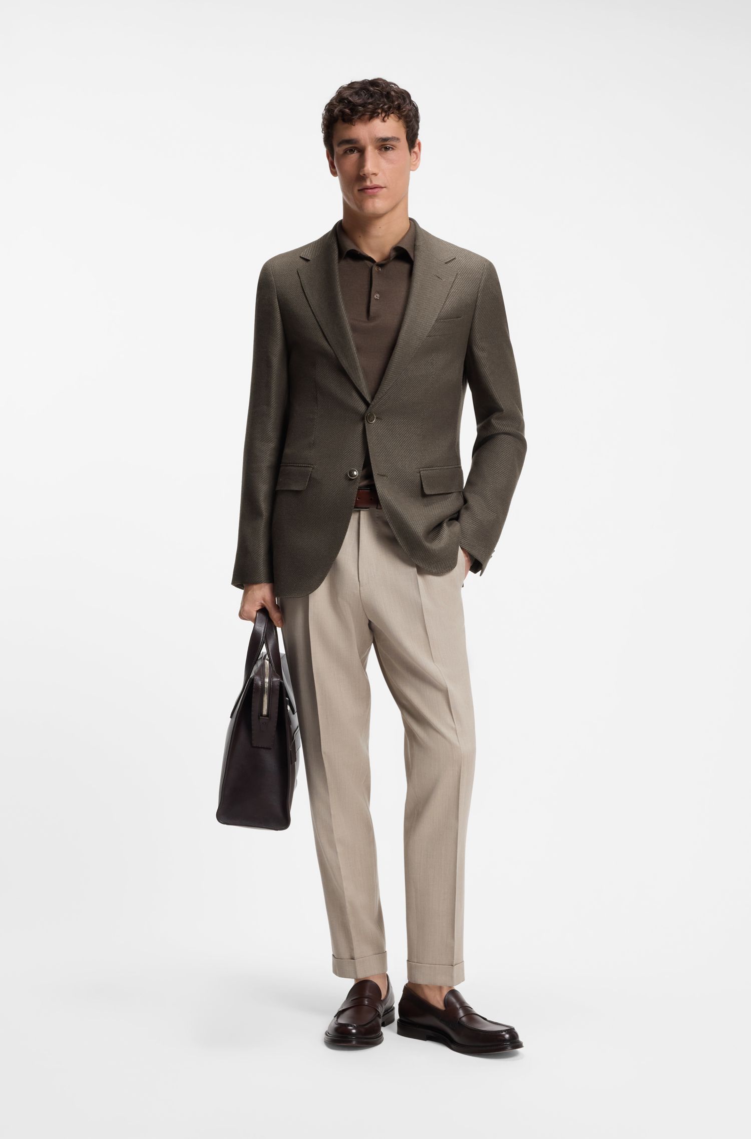 BOSS - Áo khoác dáng regular fit bằng len linen lụa và cashmere