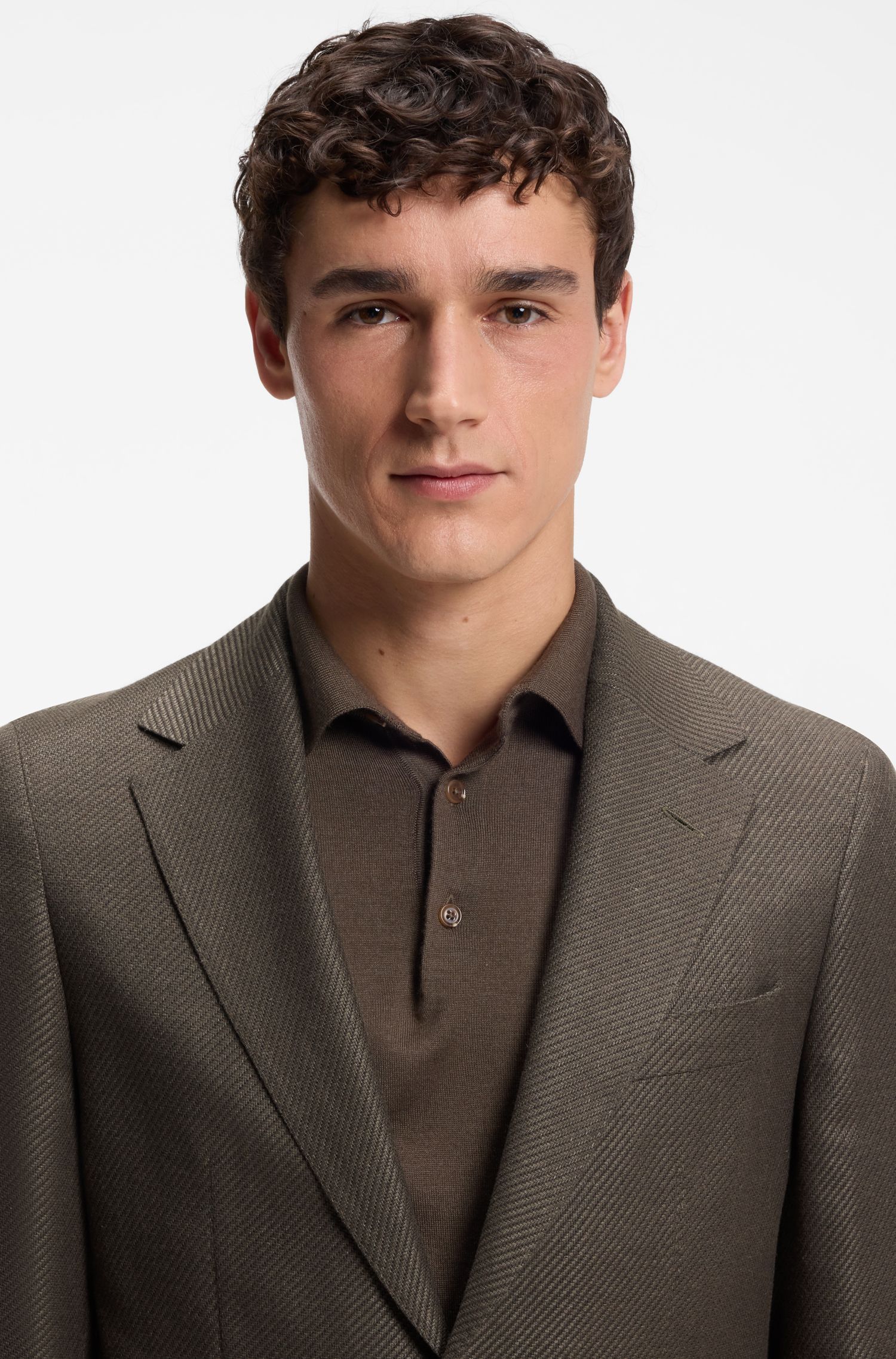 BOSS - Áo khoác dáng regular fit bằng len linen lụa và cashmere