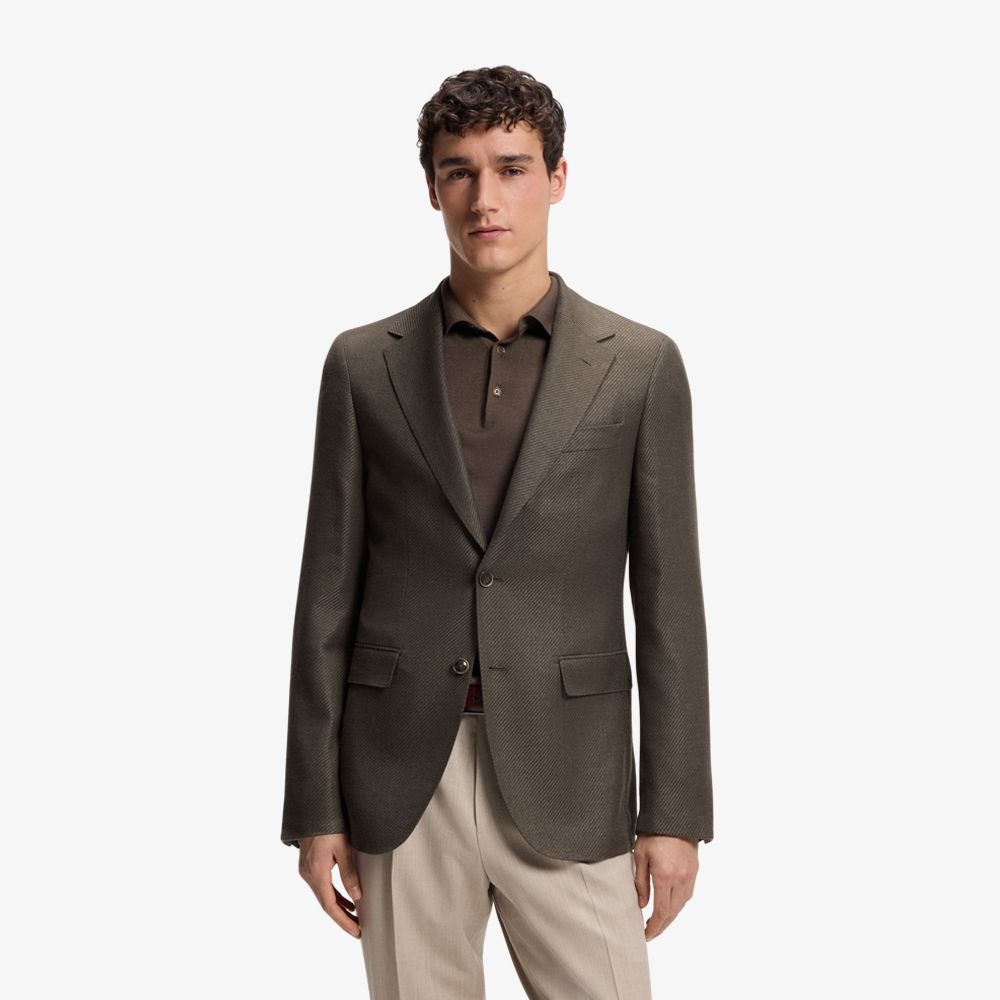 Áo khoác dáng regular fit bằng len linen lụa và cashmere