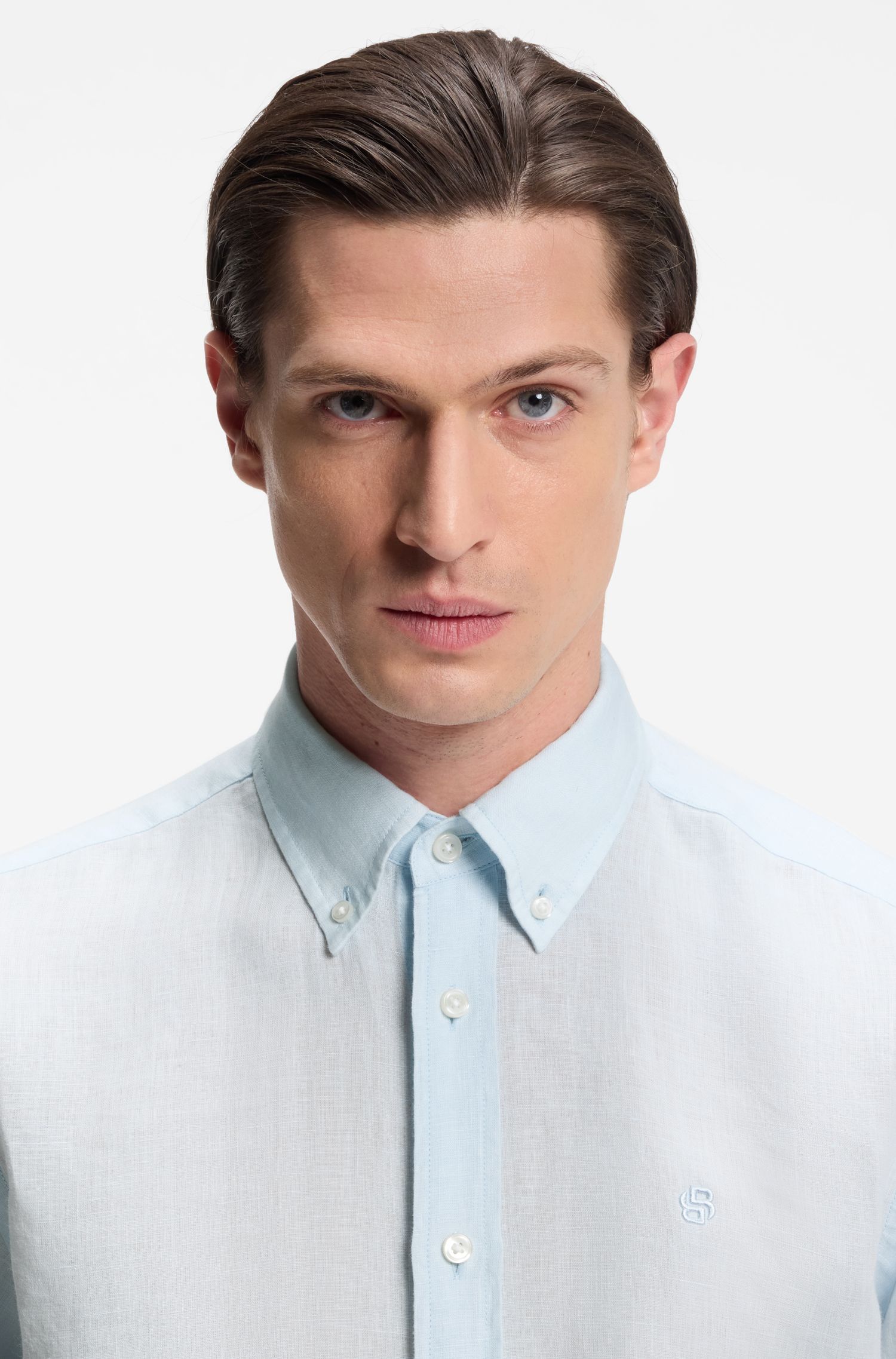 BOSS - Áo sơ mi cài cúc dáng regular fit bằng vải lanh