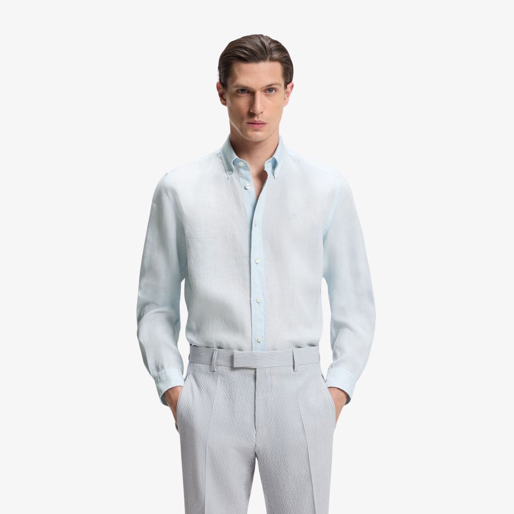 BOSS - Áo sơ mi cài cúc dáng regular fit bằng vải lanh