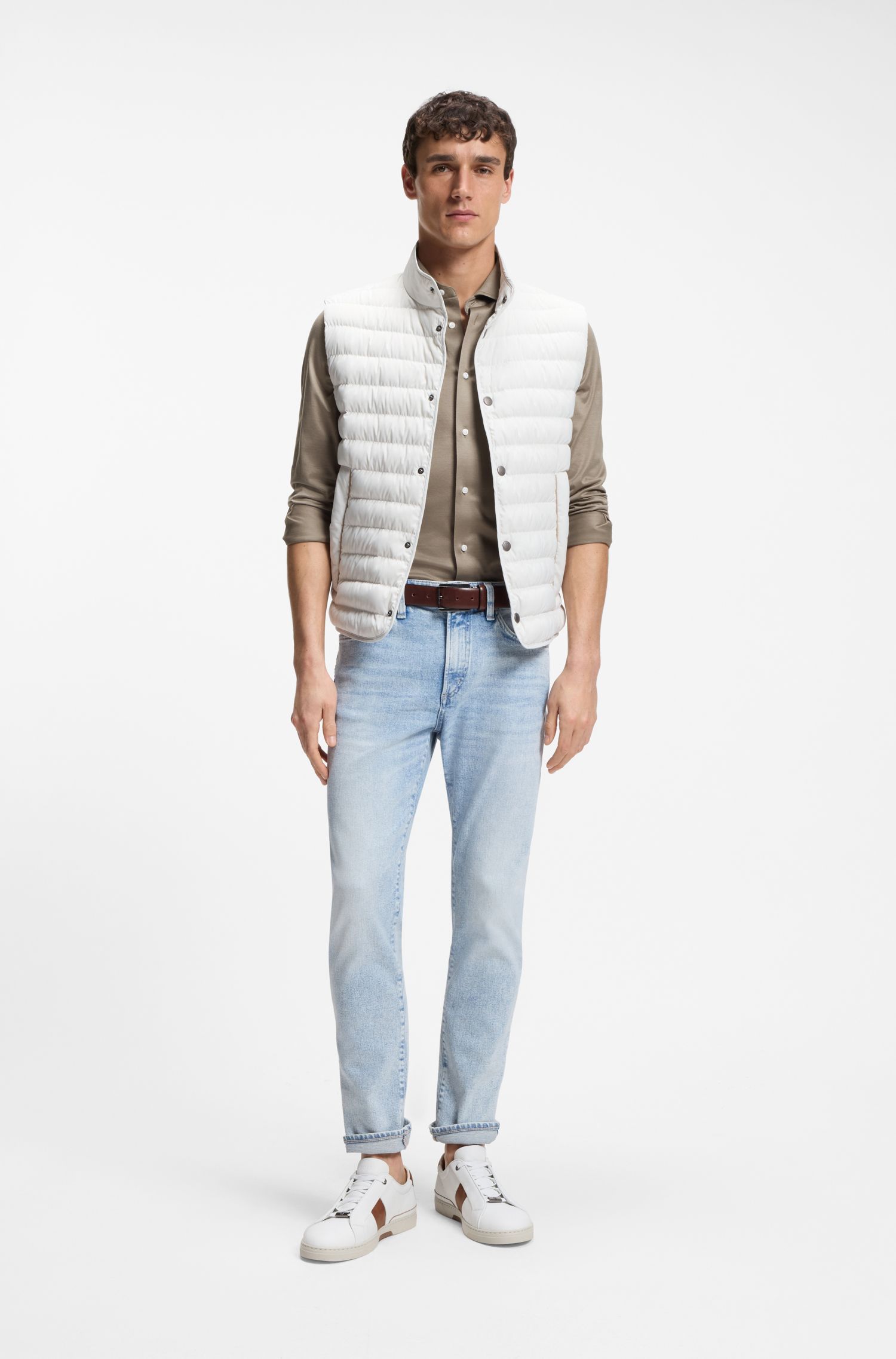 BOSS - Áo sơ mi cotton jersey dáng slim fit