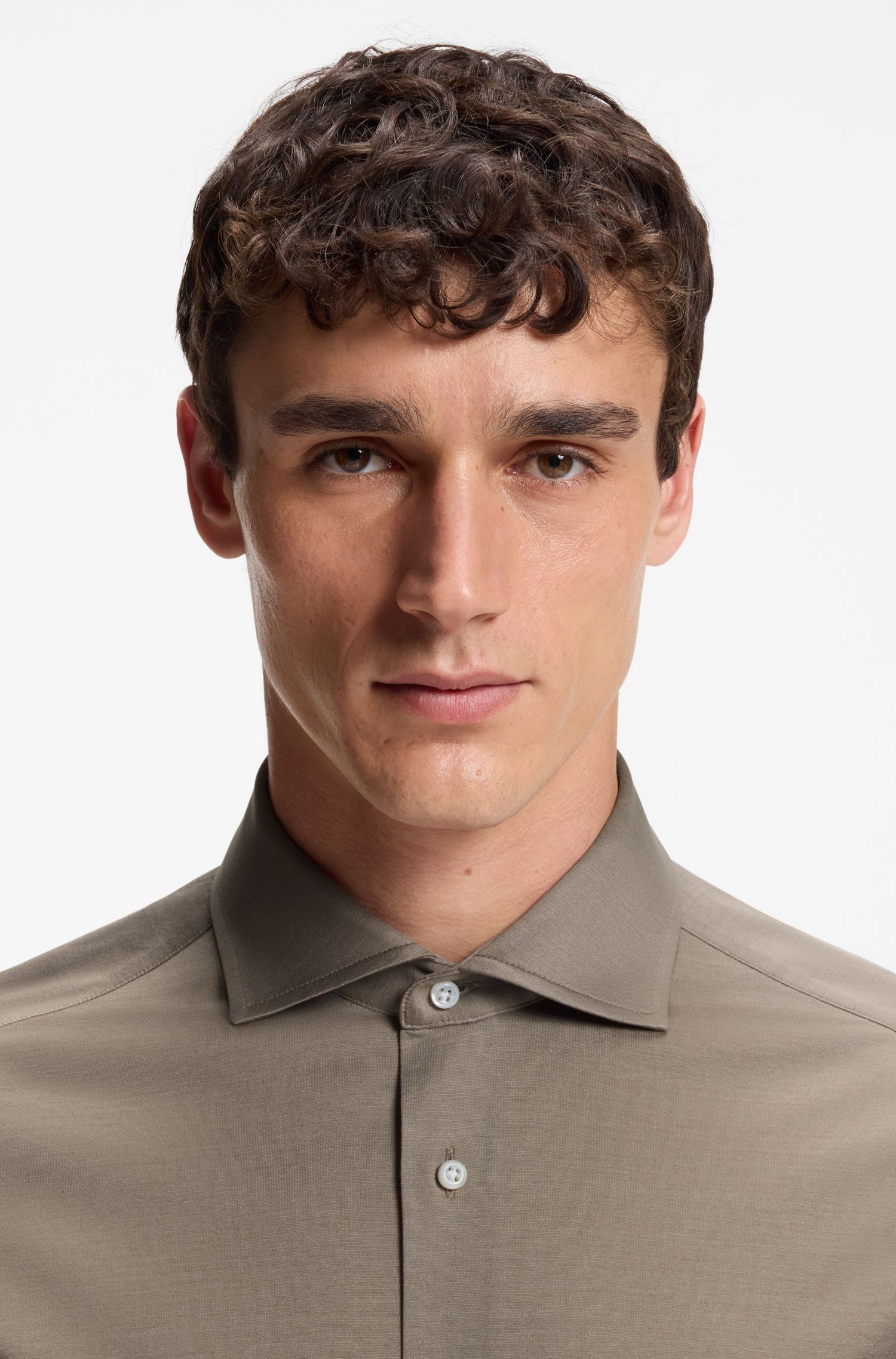 BOSS - Áo sơ mi cotton jersey dáng slim fit