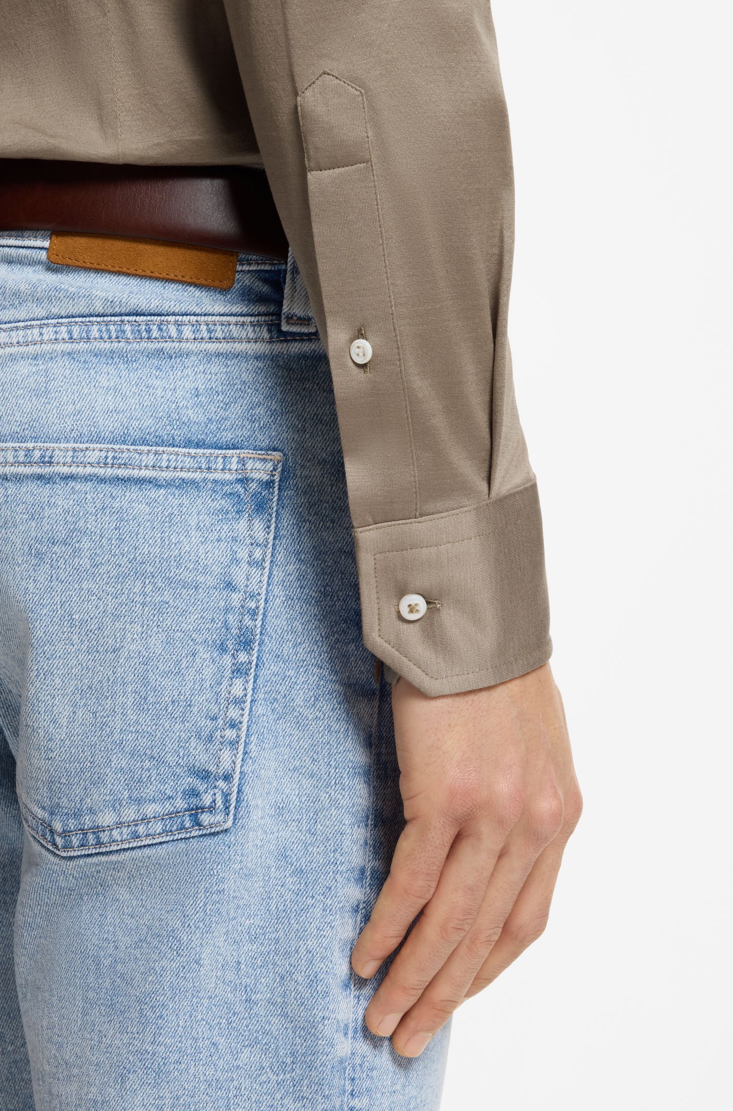 BOSS - Áo sơ mi cotton jersey dáng slim fit