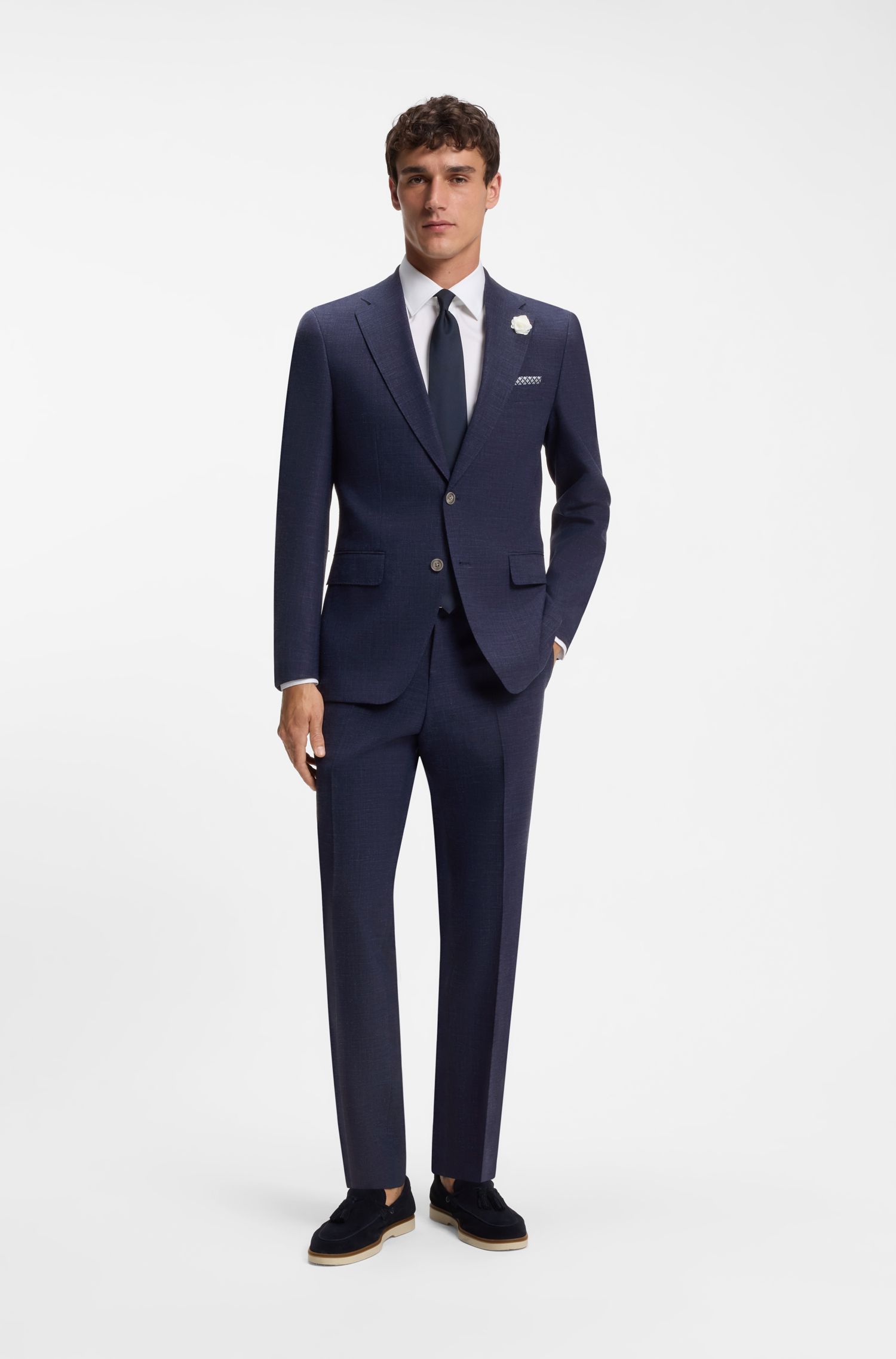 BOSS - Áo blazer dáng ôm làm từ vải co giãn pha trộn