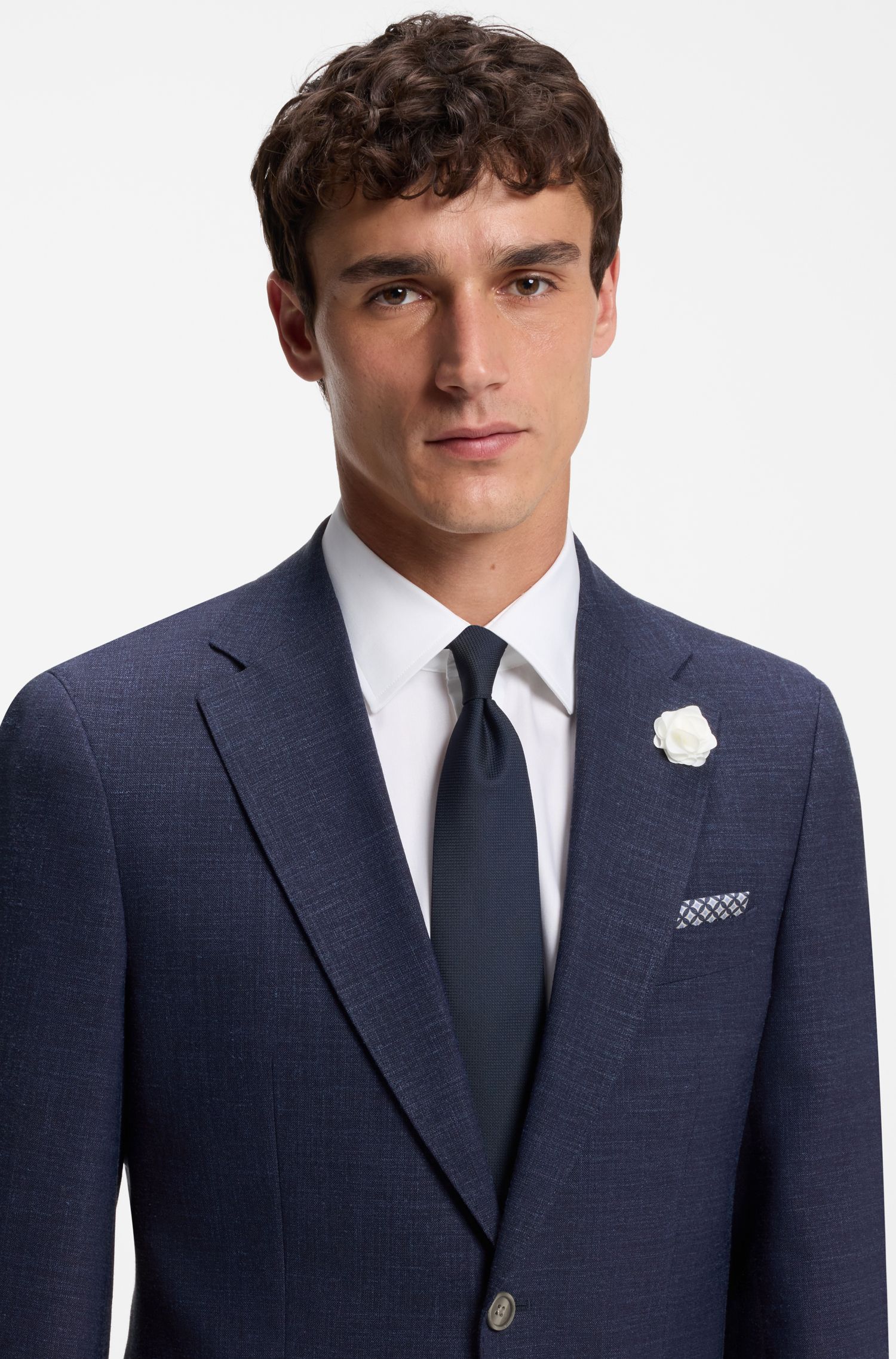 BOSS - Áo blazer dáng ôm làm từ vải co giãn pha trộn