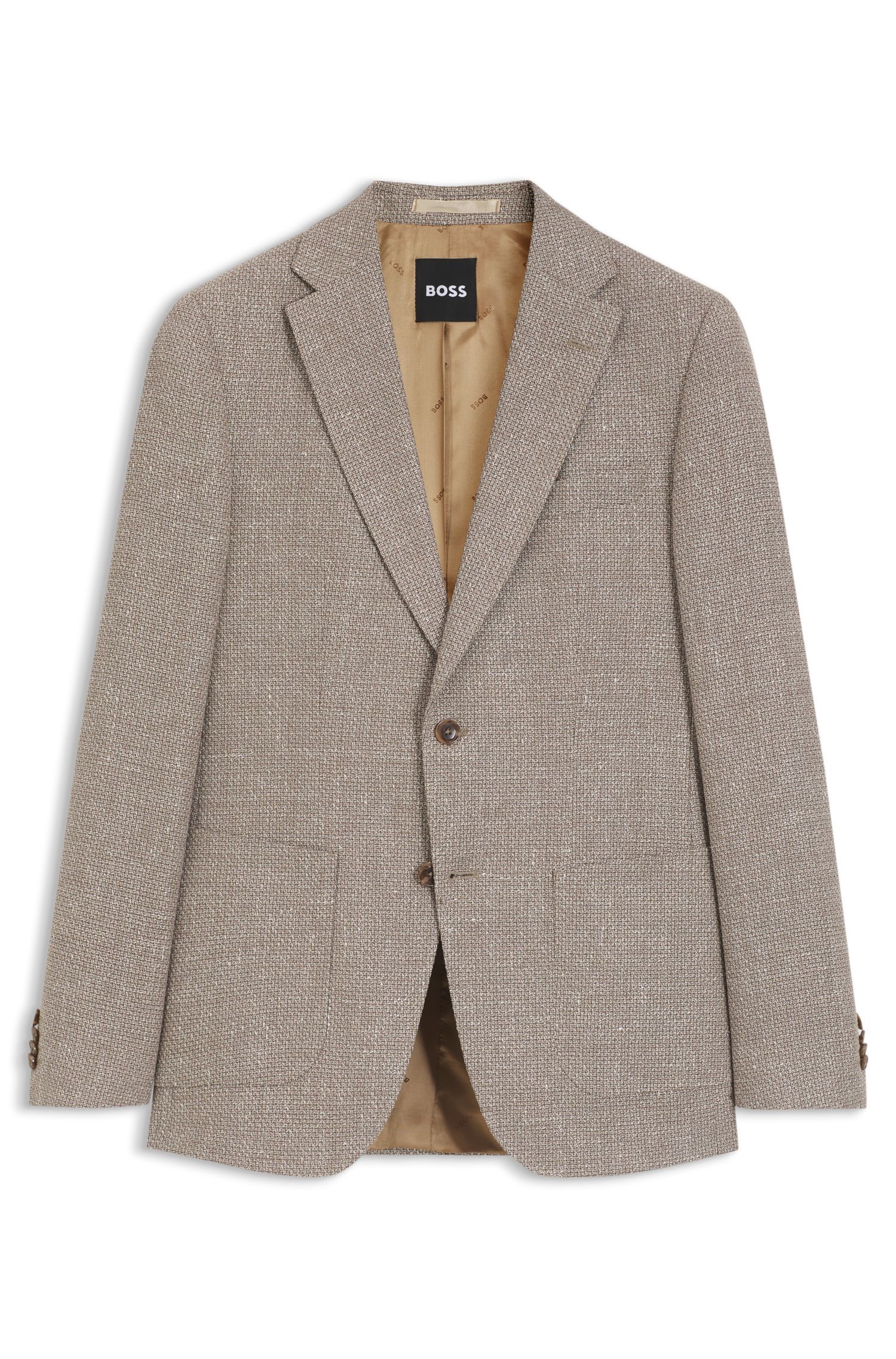 BOSS - Áo blazer dáng ôm, chất liệu pha len nguyên chất có họa tiết.