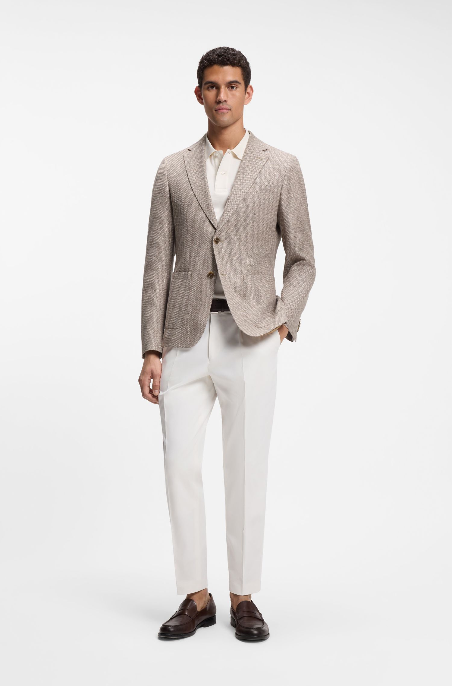 BOSS - Áo blazer dáng ôm, chất liệu pha len nguyên chất có họa tiết.