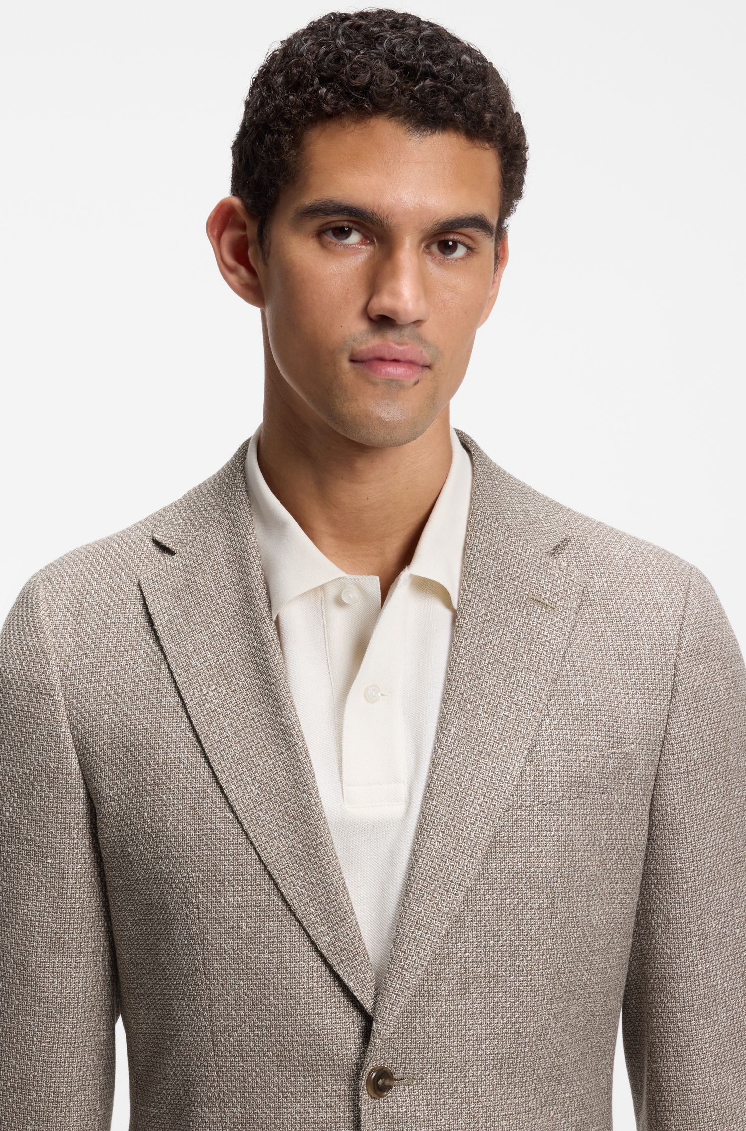 BOSS - Áo blazer dáng ôm, chất liệu pha len nguyên chất có họa tiết.
