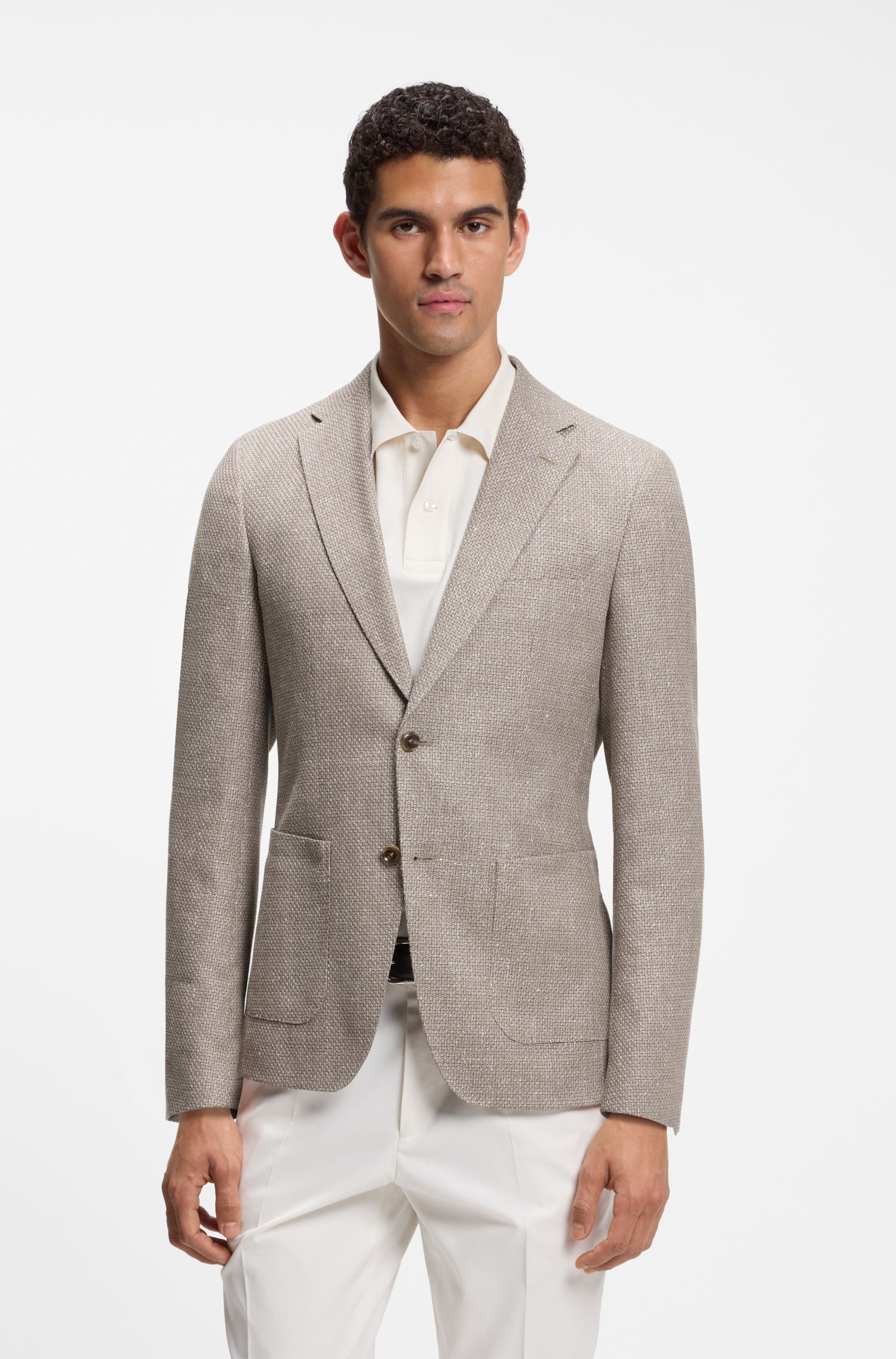 BOSS - Áo blazer dáng ôm, chất liệu pha len nguyên chất có họa tiết.