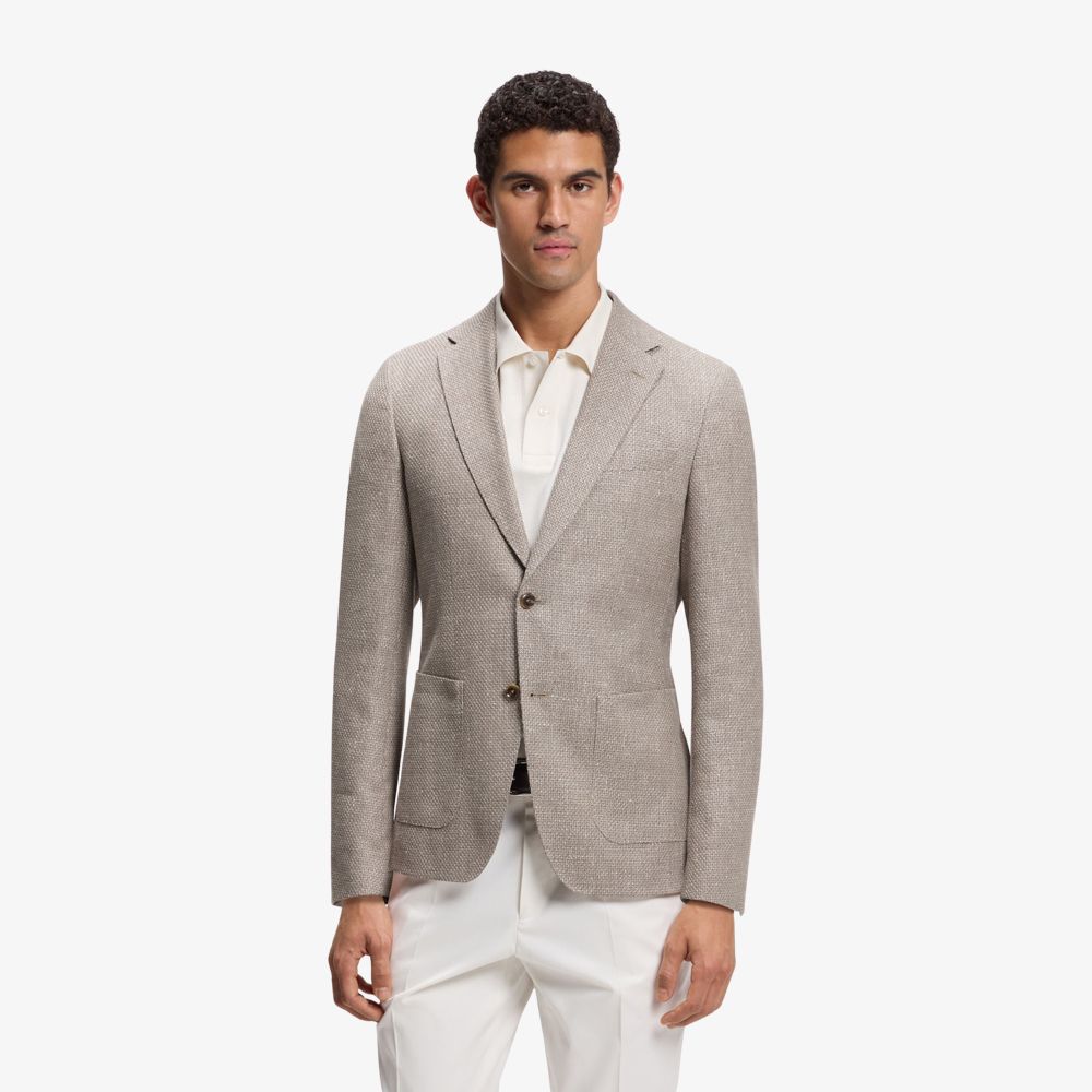 BOSS - Áo blazer dáng ôm, chất liệu pha len nguyên chất có họa tiết.
