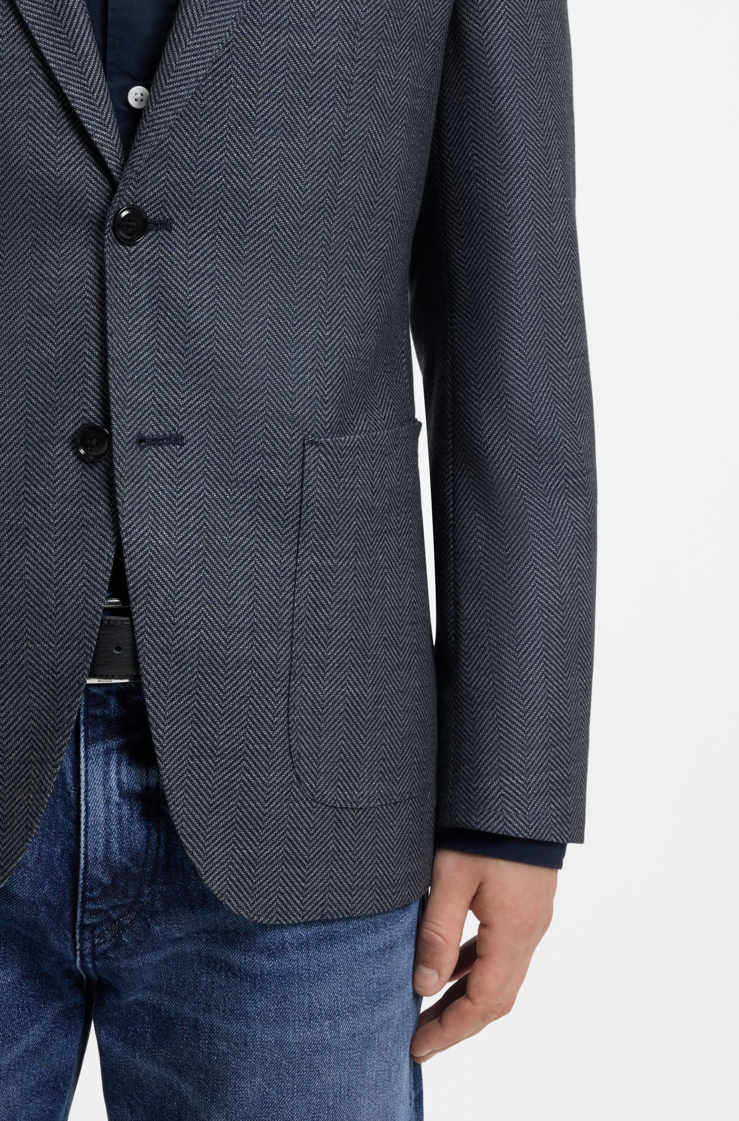Áo khoác cotton và len nguyên chất dáng regular fit họa tiết xương cá