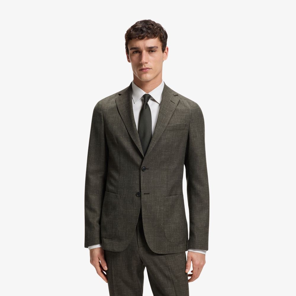 Áo blazer slim fit bằng len nguyên chất pha linen