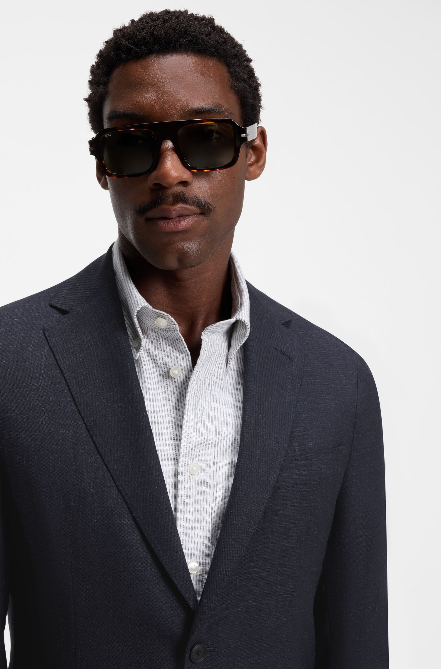 BOSS - Áo blazer slim fit bằng len nguyên chất pha linen
