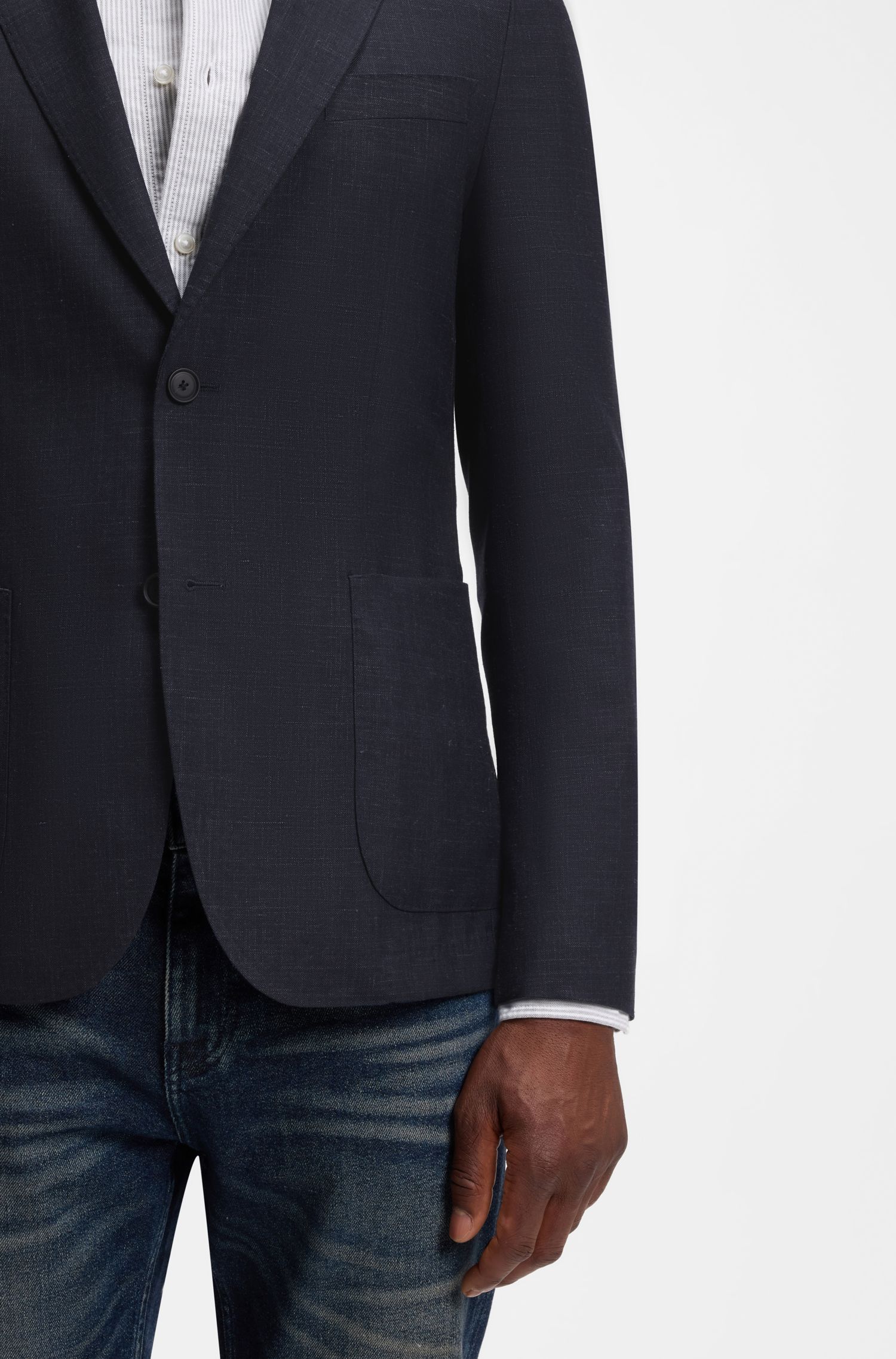 BOSS - Áo blazer slim fit bằng len nguyên chất pha linen