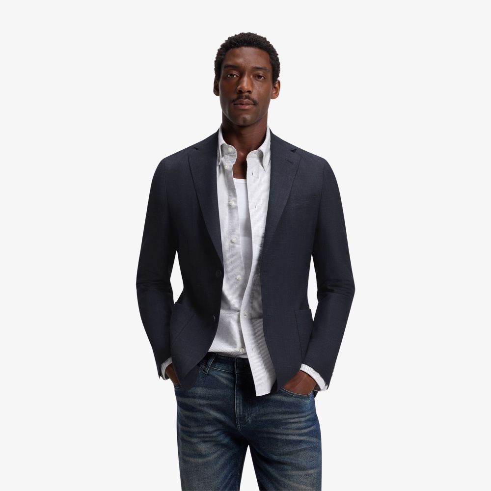 Áo blazer slim fit bằng len nguyên chất pha linen