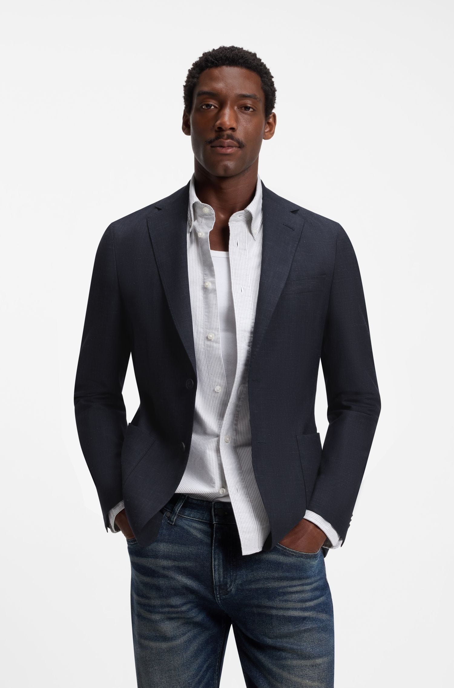 Áo blazer slim fit bằng len nguyên chất pha linen