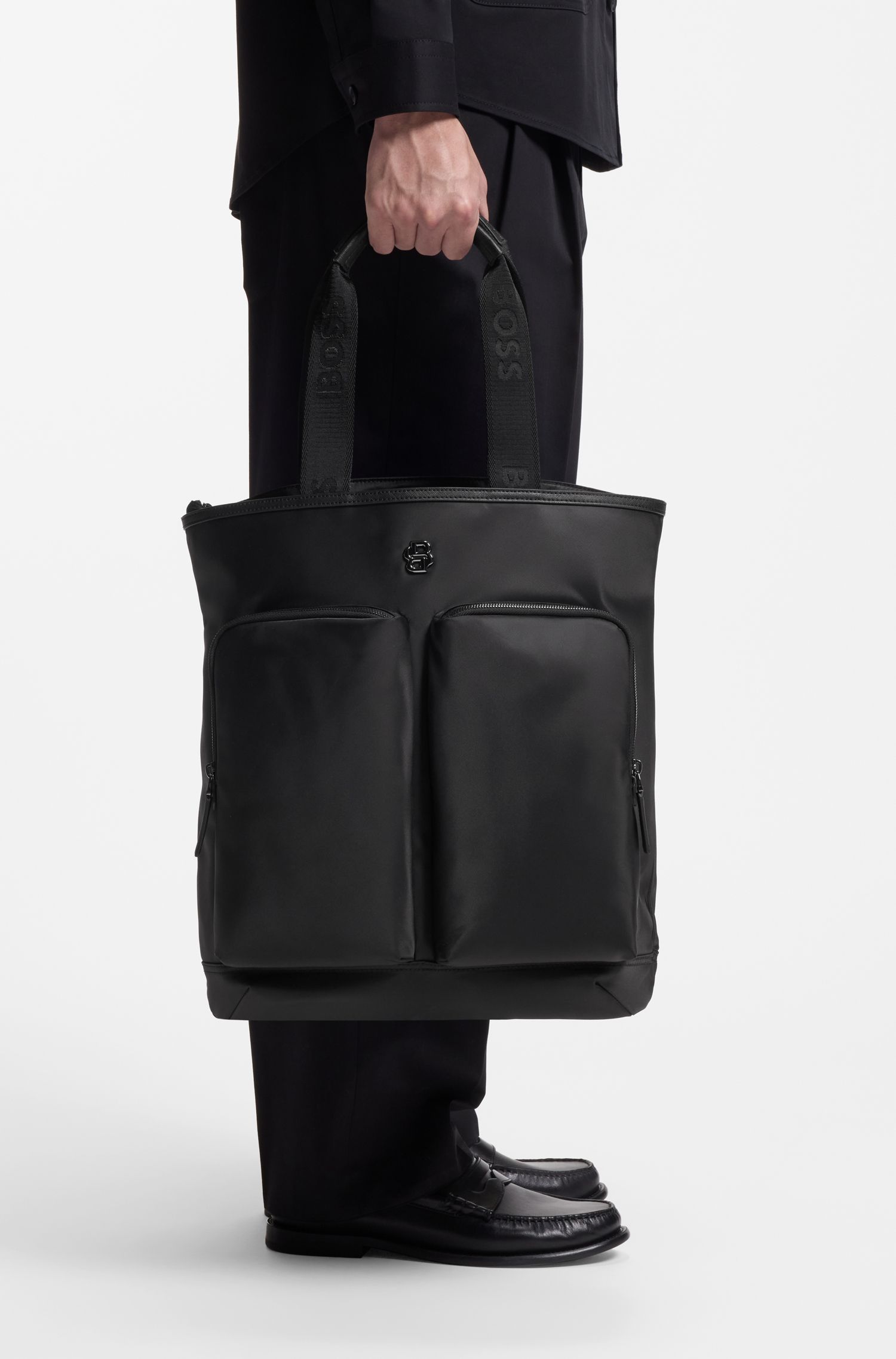 BOSS - Ba lô kiểu dáng tote với họa tiết monogram Double B