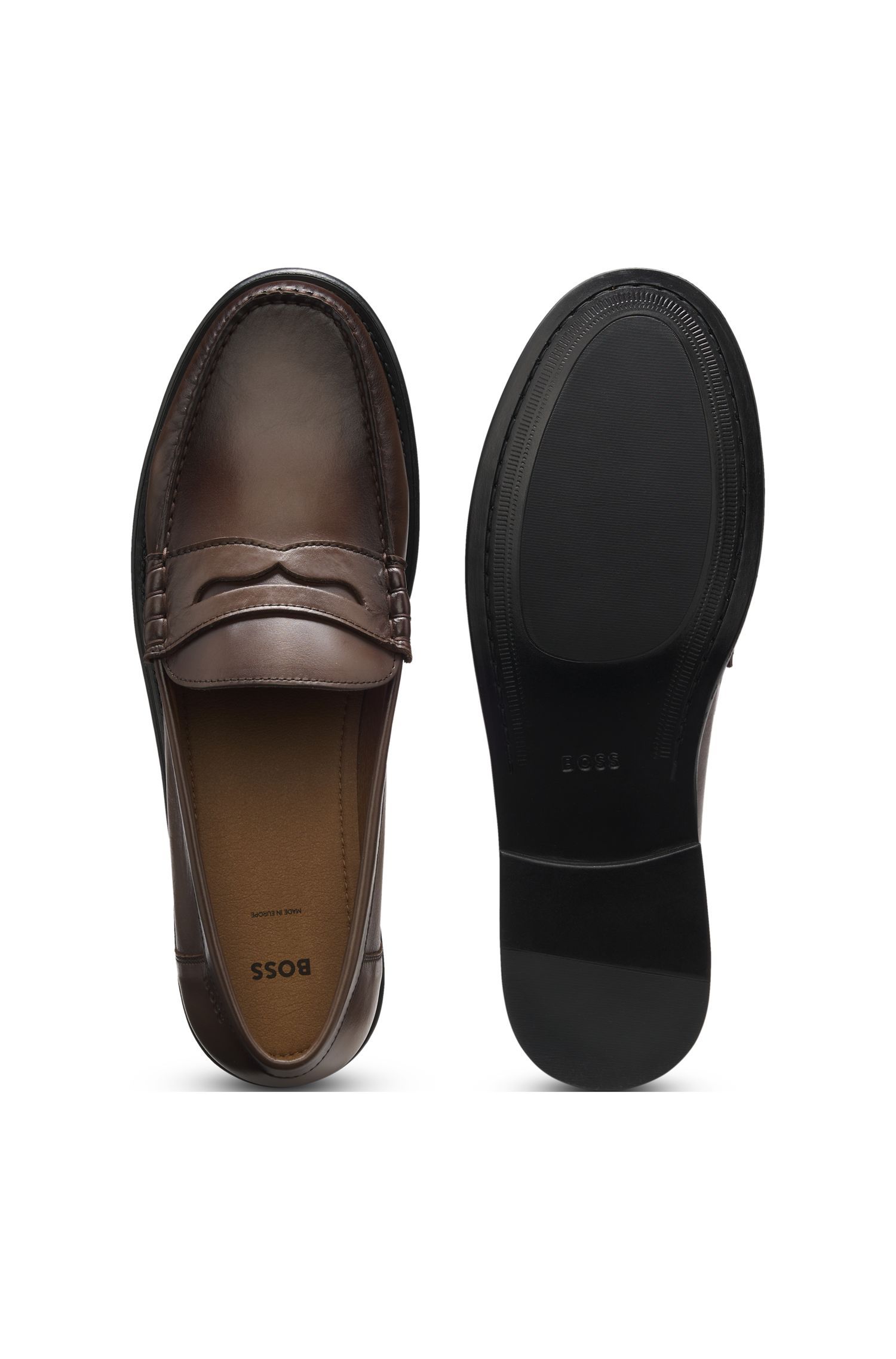 BOSS - Giày moccasin da với viền trang trí hình đồng xu