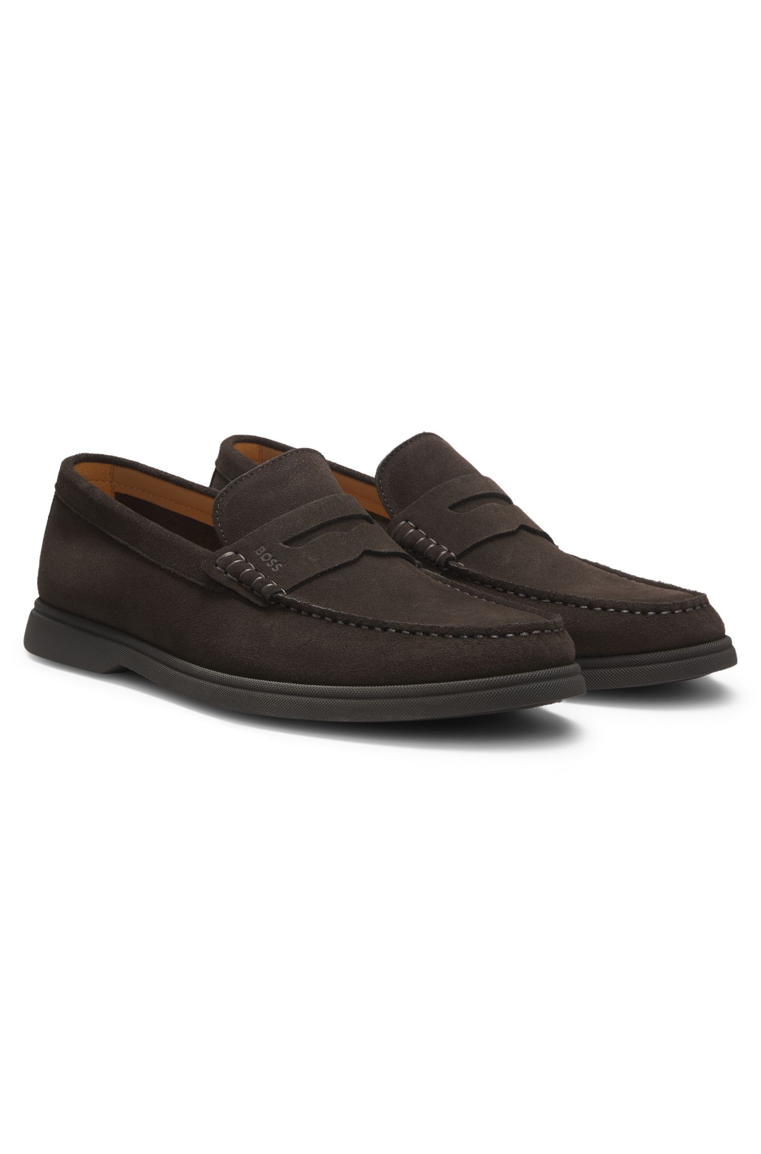 Giày loafer da lộn với đai penny logo