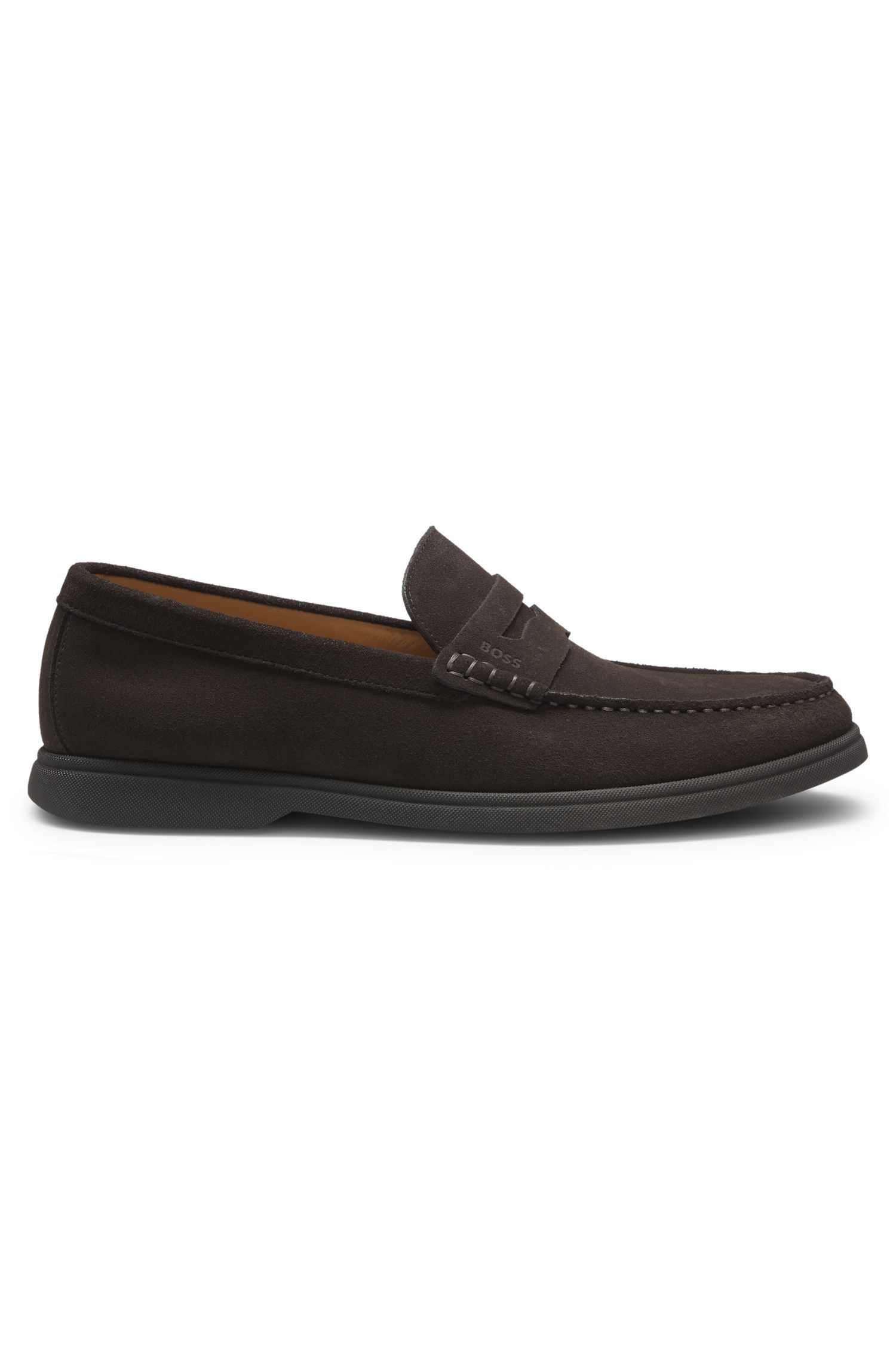 BOSS - Giày loafer da lộn với đai penny logo
