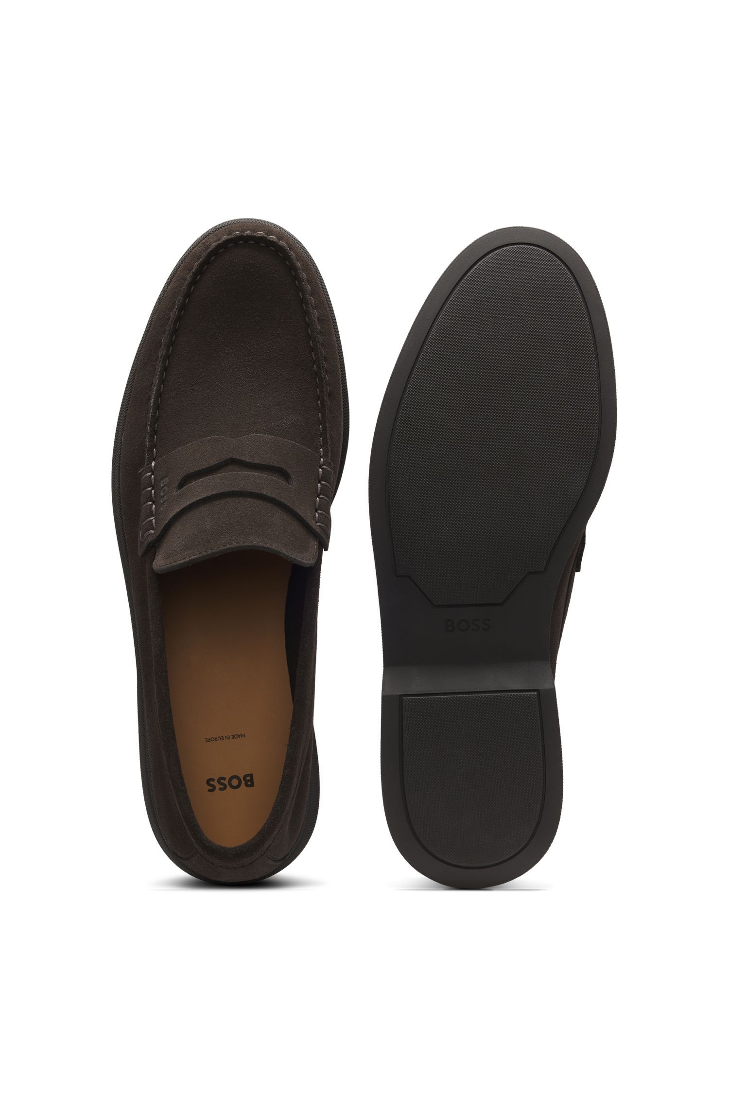 BOSS - Giày loafer da lộn với đai penny logo