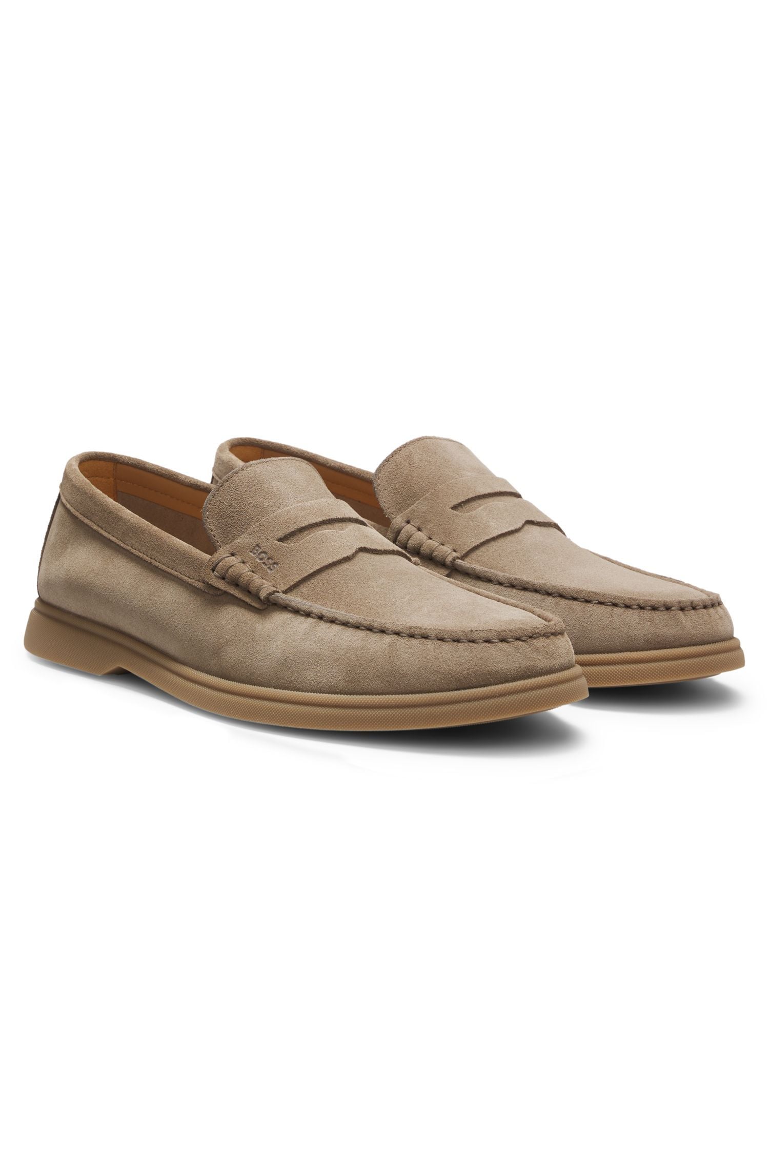 Giày loafer da lộn với đai penny logo